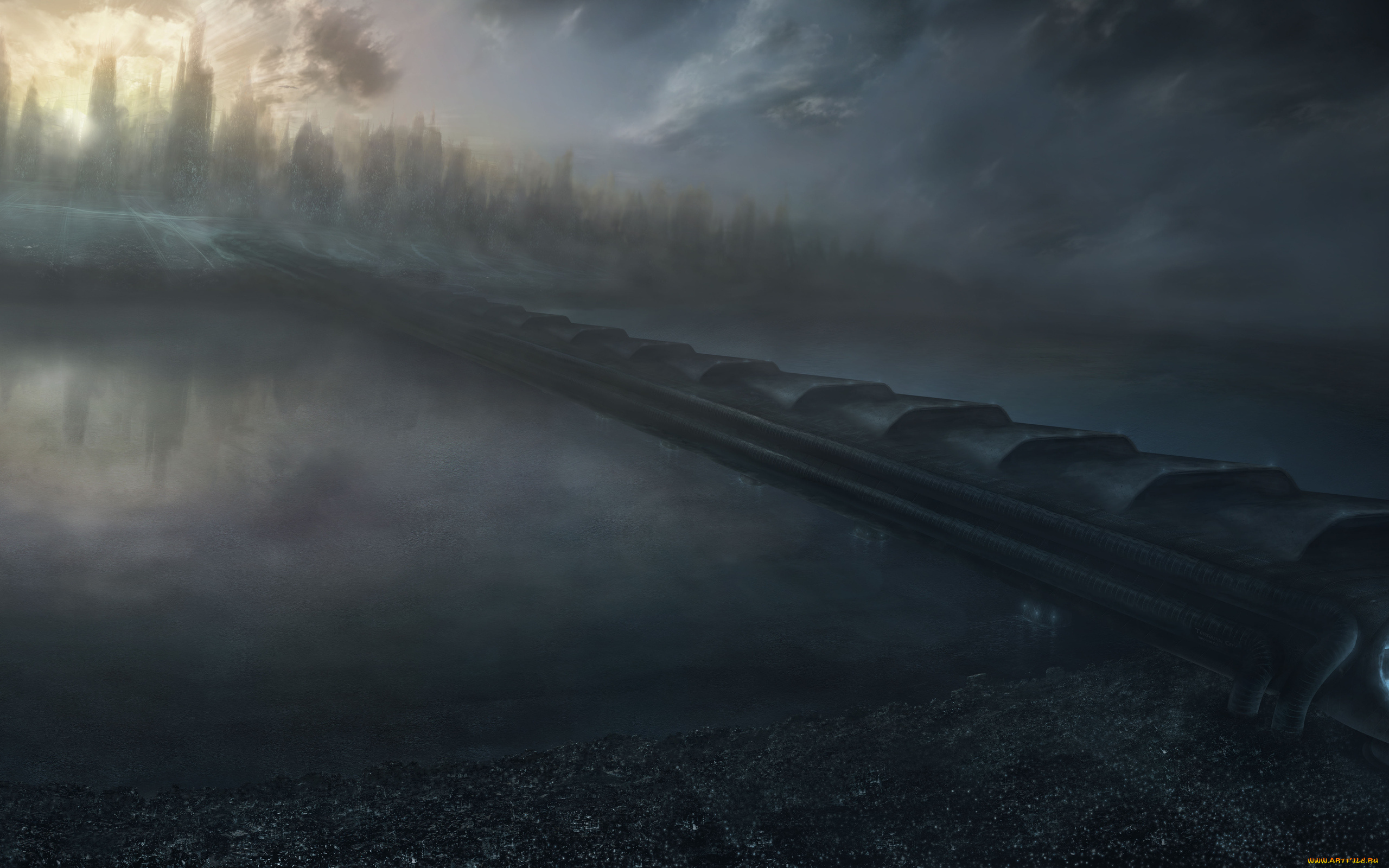 фэнтези, иные, миры, , иные, времена, небоскребы, мегаполис, мир, иной, будущее, туннель, река