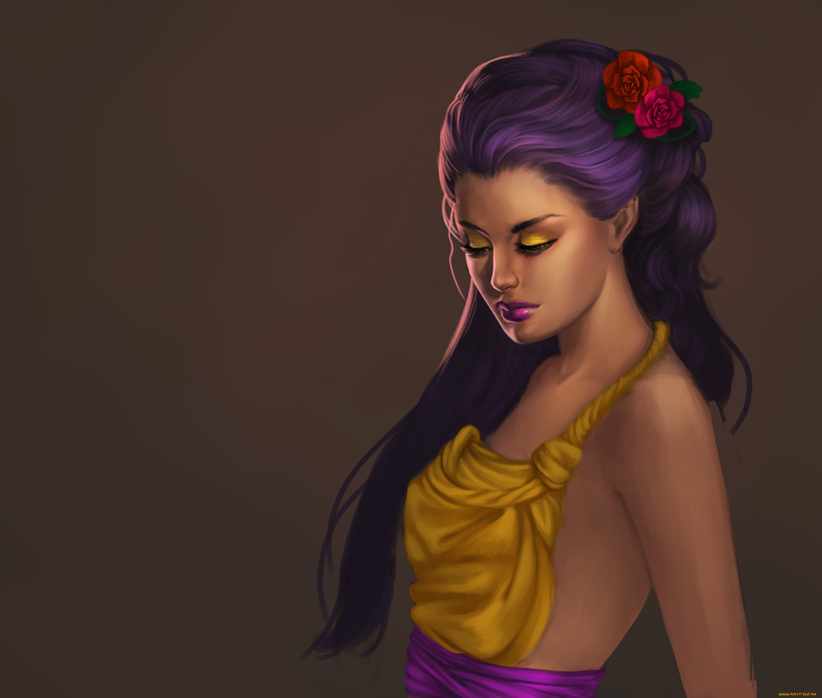 рисованные, люди, фон, цветок, волосы, руки, желтое, платье, макияж, лицо, девушка