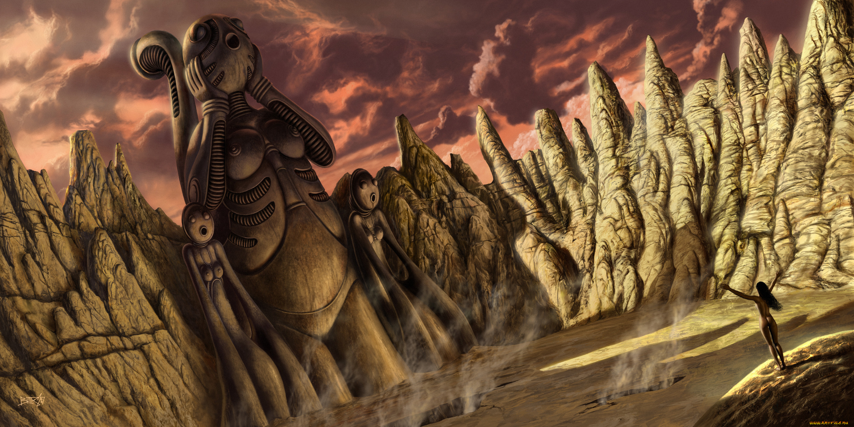 фэнтези, иные, миры, , иные, времена, молитва, горы, девушка, тотемы, статуи, ущелье