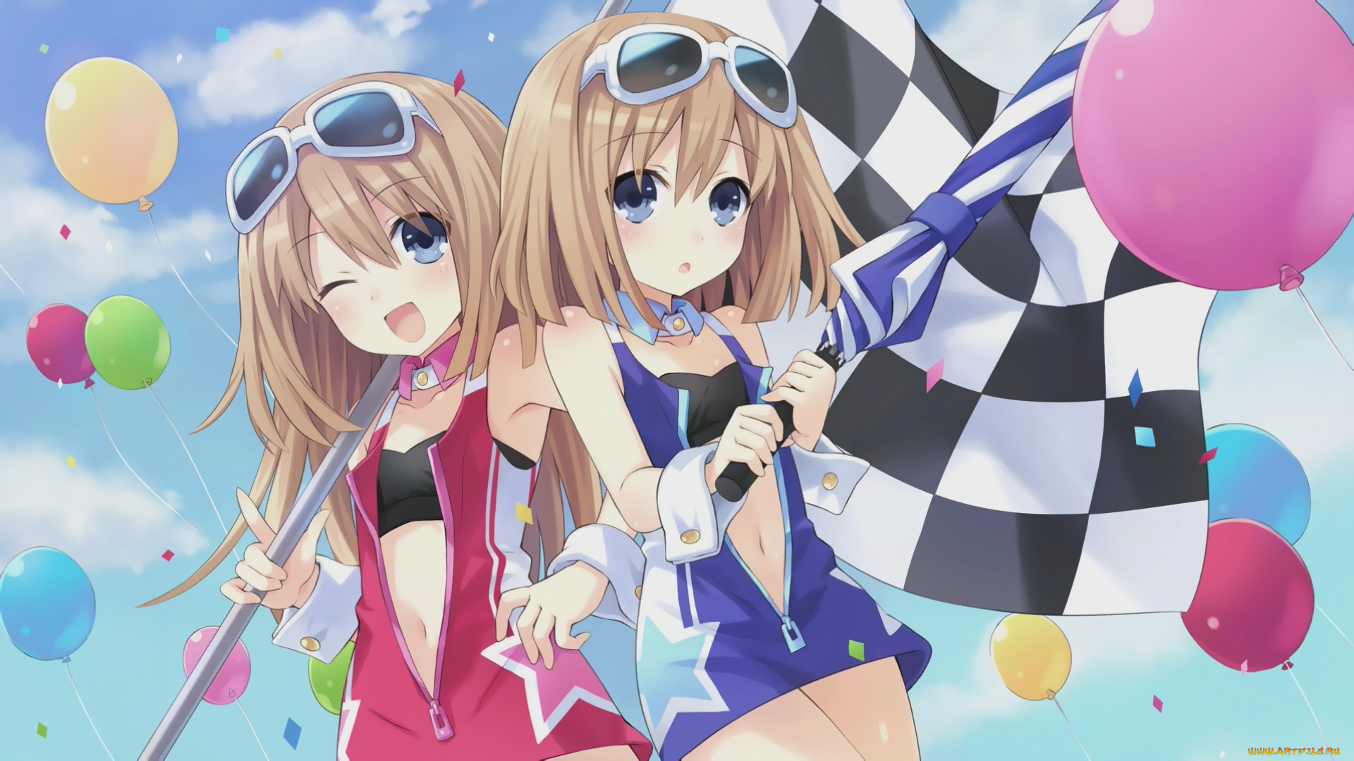 аниме, hyperdimension, neptunia, шары, ram, rom, tsunako, арт, девочки, hyperdimension, neptunia
