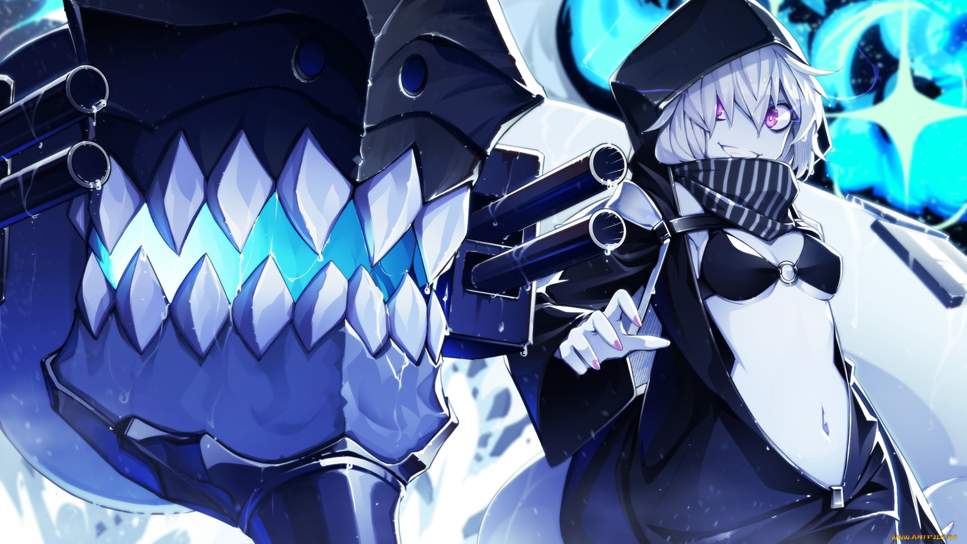 аниме, kantai, collection, девочка, арт, стволы, оружие, kantai, collection, re-class, battleship, зубы, hwansang, улыбка