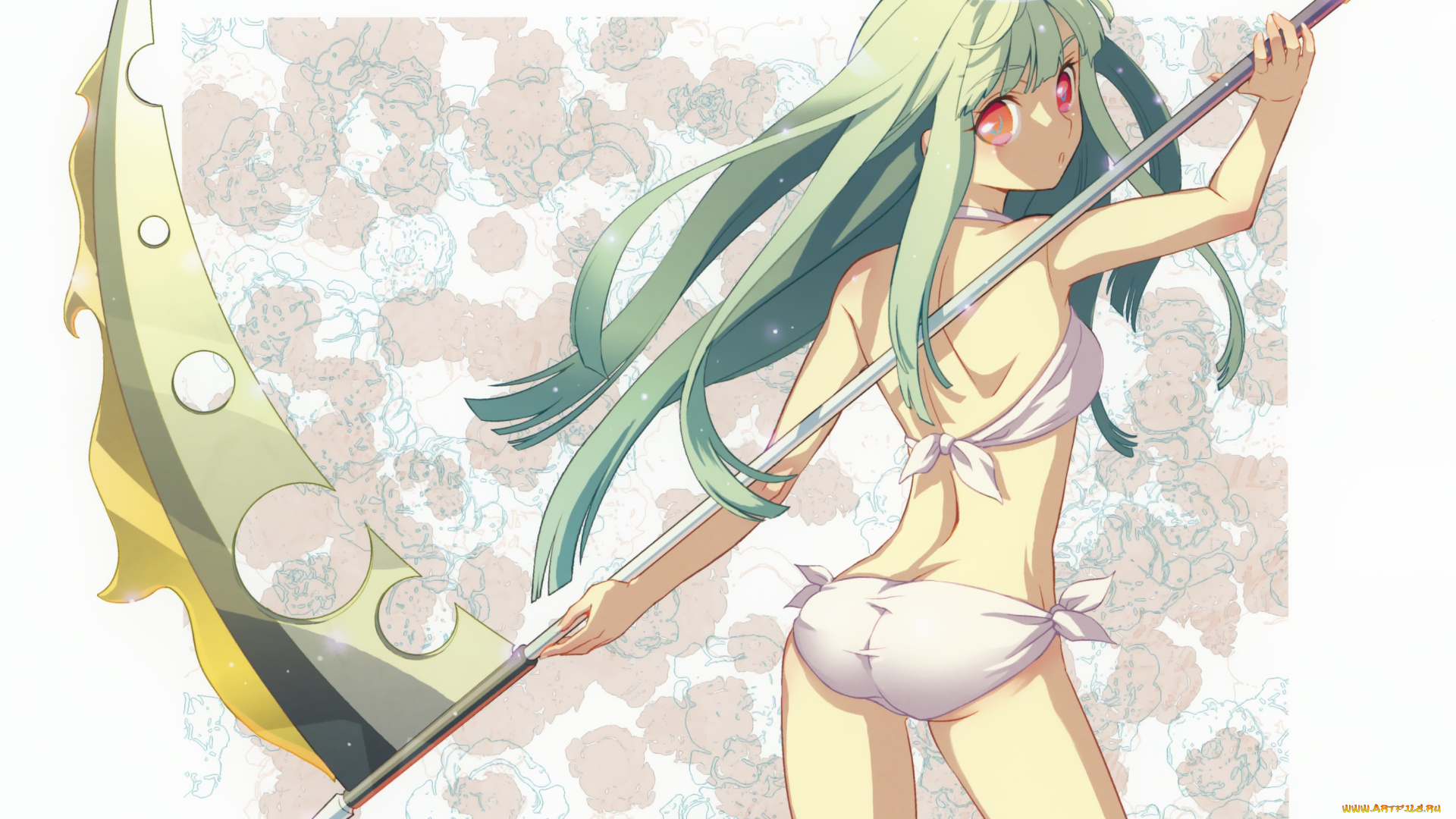 аниме, оружие, , техника, , технологии, коса, девушка, арт, купальник