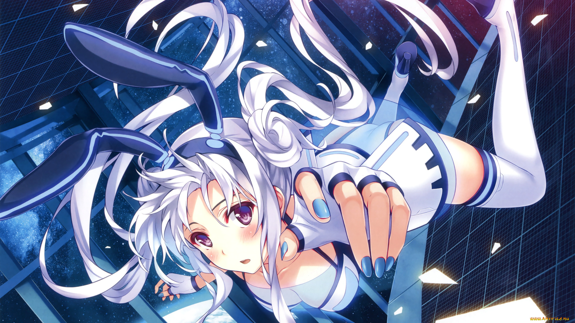 аниме, unknown, , другое, арт, девушка, mishima, kurone, космос, ушки, осколки, невесомость