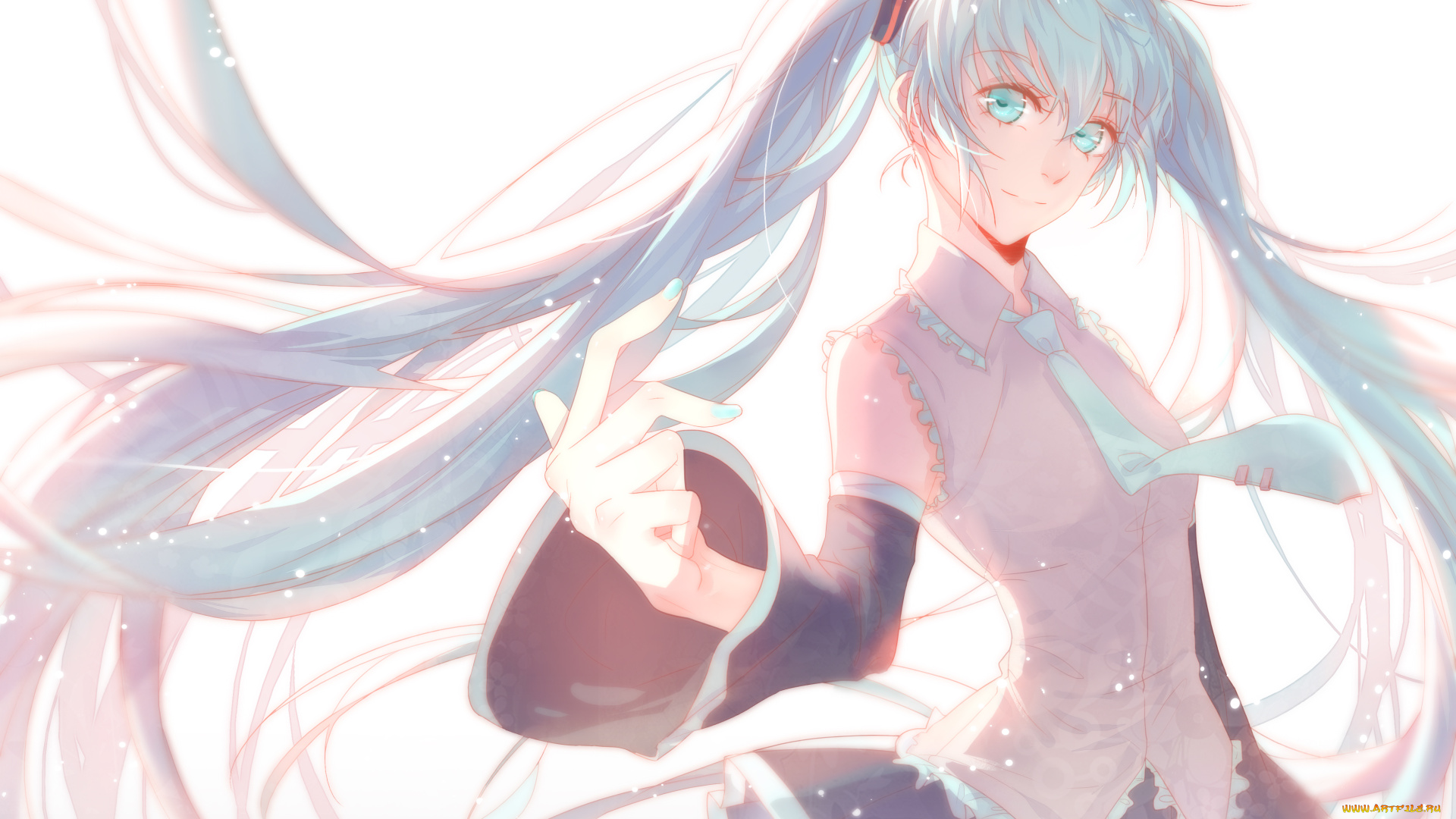 аниме, vocaloid, арт, hatsune, miku, взгляд, волосы, девушка