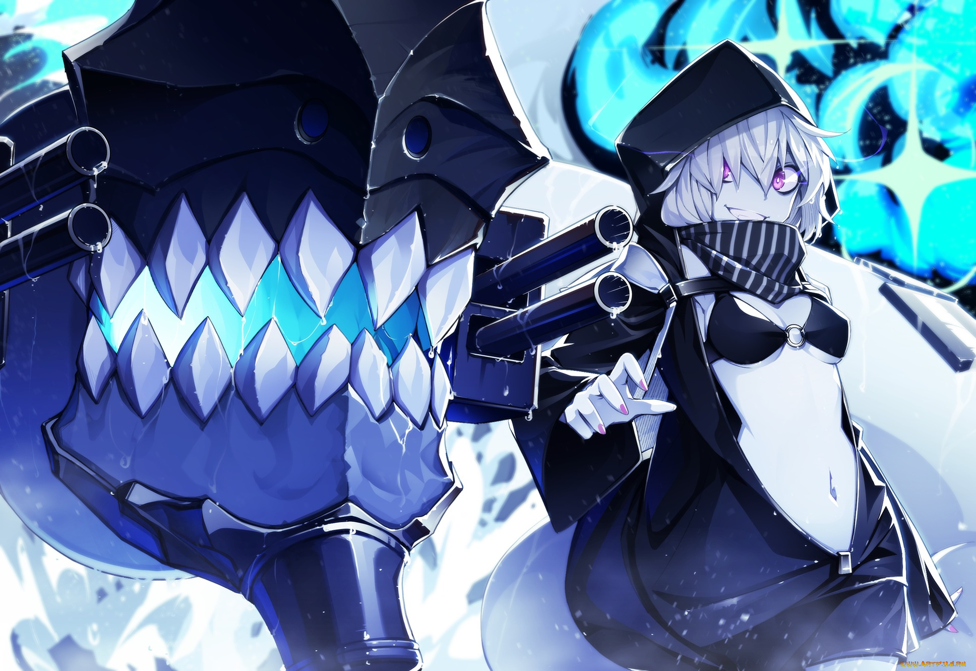 аниме, kantai, collection, девочка, арт, стволы, оружие, kantai, collection, re-class, battleship, зубы, hwansang, улыбка