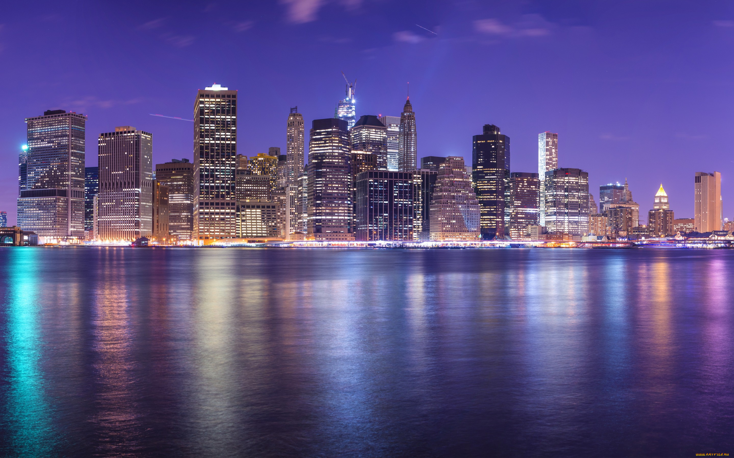 города, -, панорамы, night, panorama, небоскрёбы, город, огни, ночь, reflection, lights, skyscrapers, cityscape, панорама