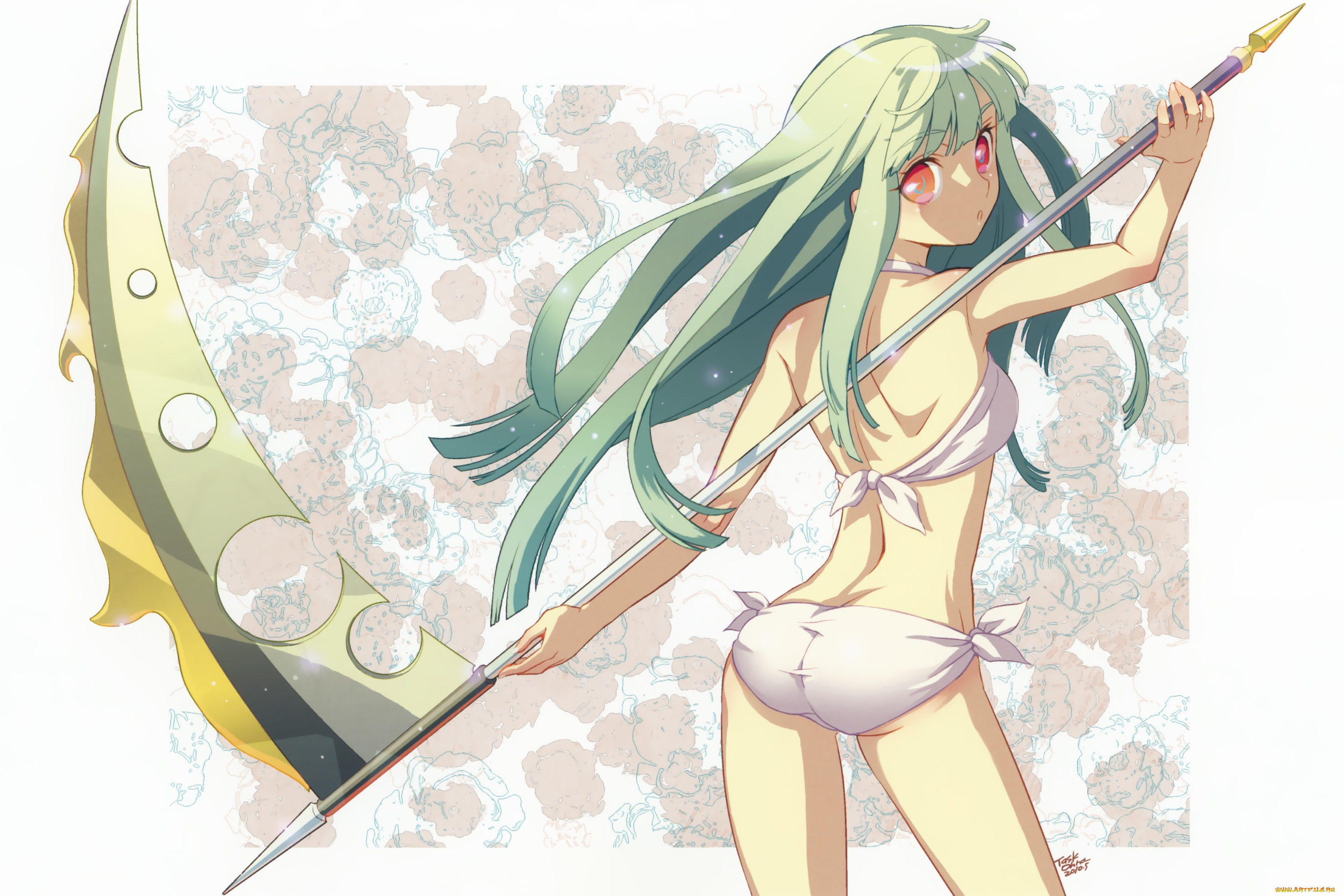 аниме, оружие, , техника, , технологии, коса, девушка, арт, купальник