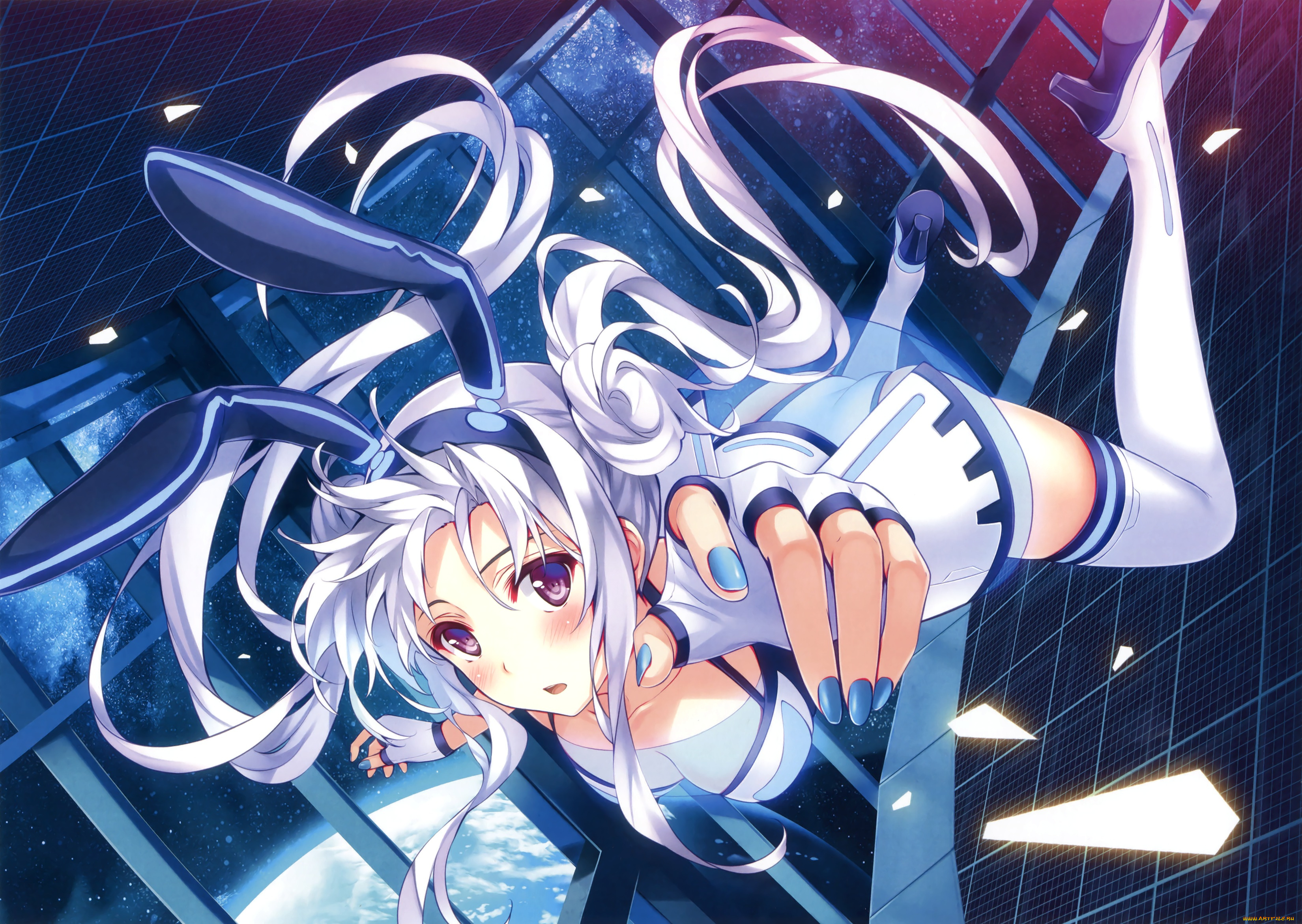 аниме, unknown, , другое, арт, девушка, mishima, kurone, космос, ушки, осколки, невесомость