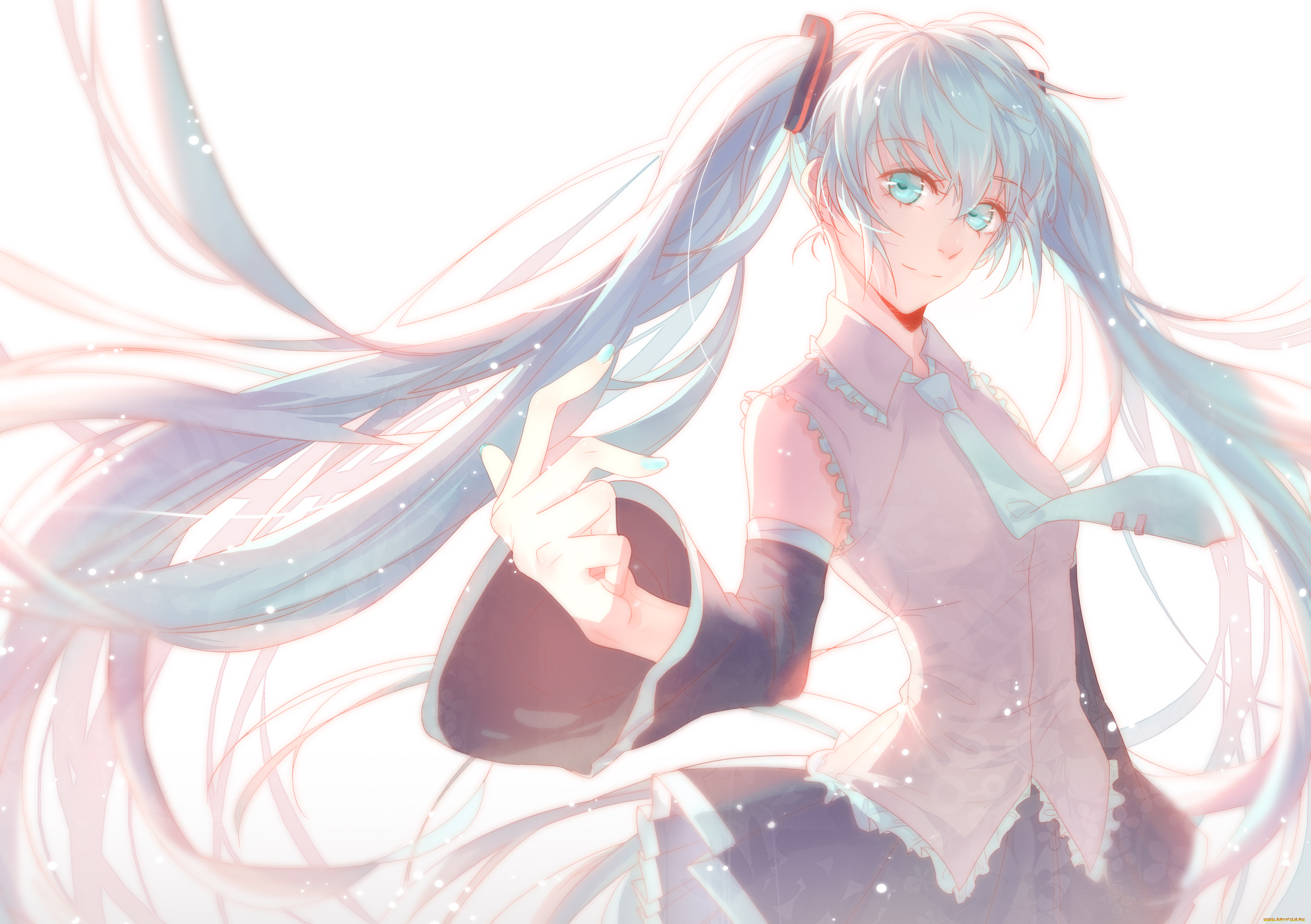 аниме, vocaloid, арт, hatsune, miku, взгляд, волосы, девушка