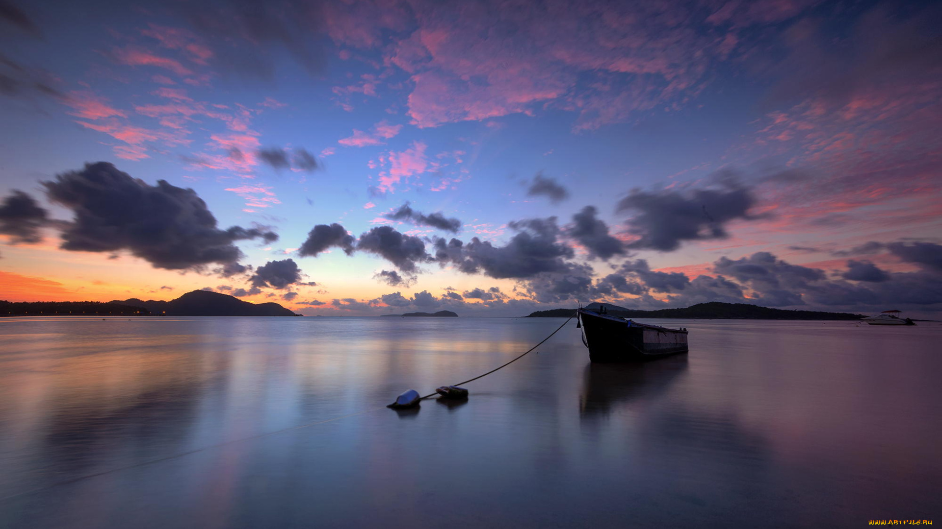 корабли, лодки, , шлюпки, рассвет, океан, берег, лодка