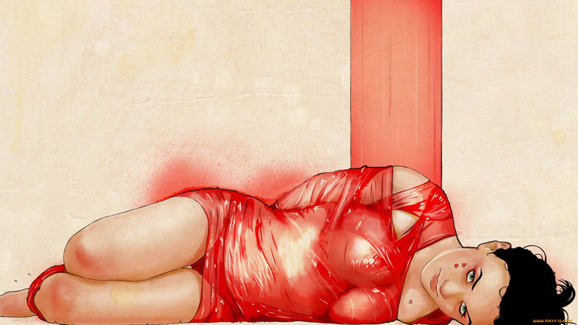 рисованное, люди, жертва, платье, девушка, связанная