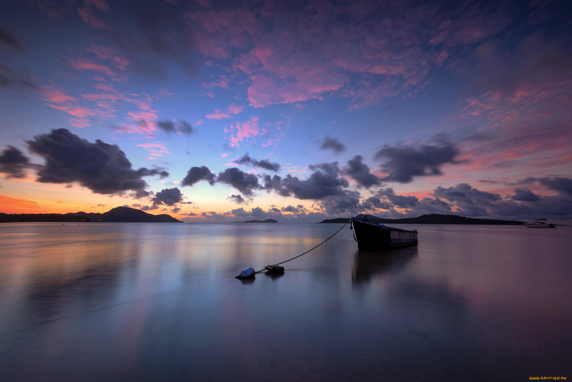 корабли, лодки, , шлюпки, рассвет, океан, берег, лодка