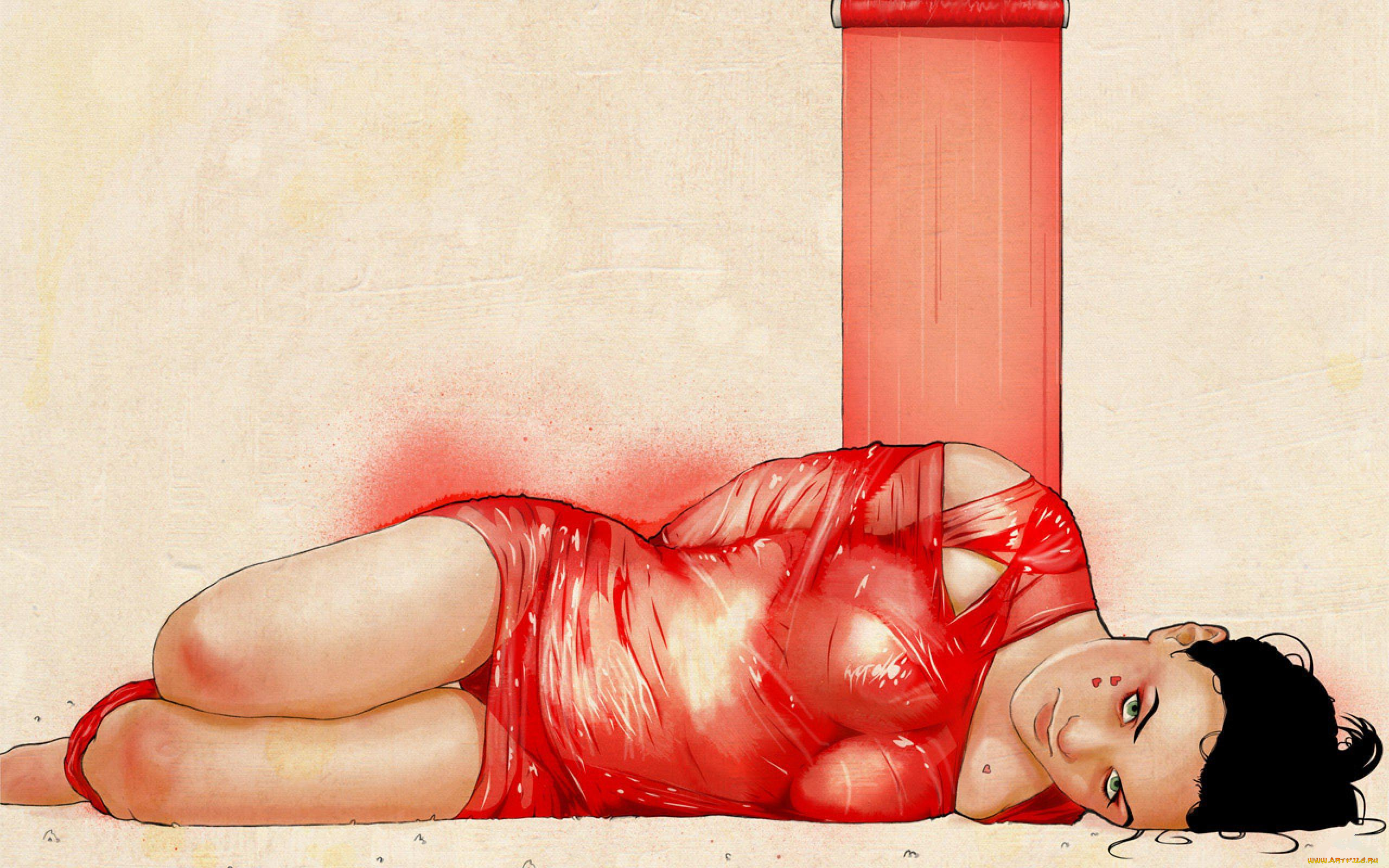 рисованное, люди, жертва, платье, девушка, связанная