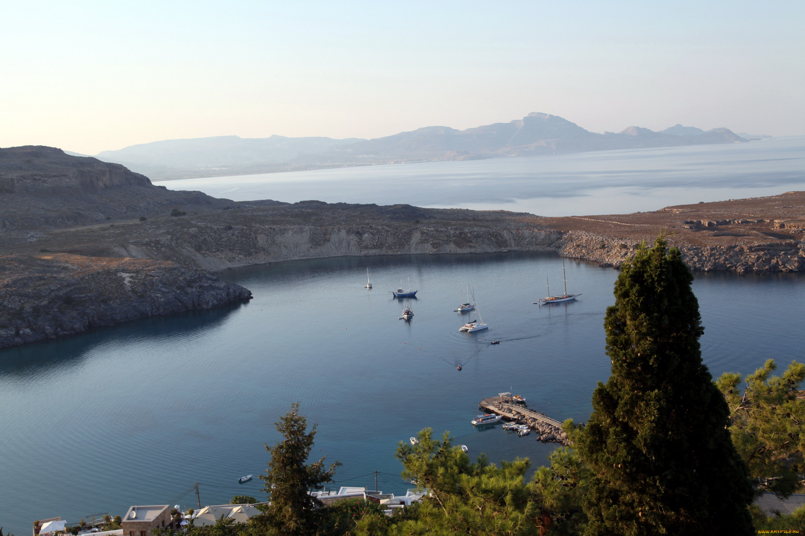 природа, побережье, горы, залив