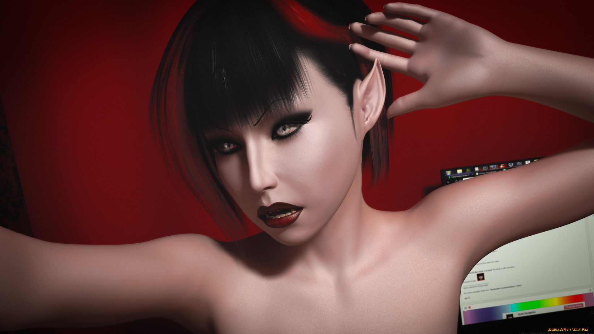 3д, графика, эльфы, , elves, взгляд, фон, эльфийка