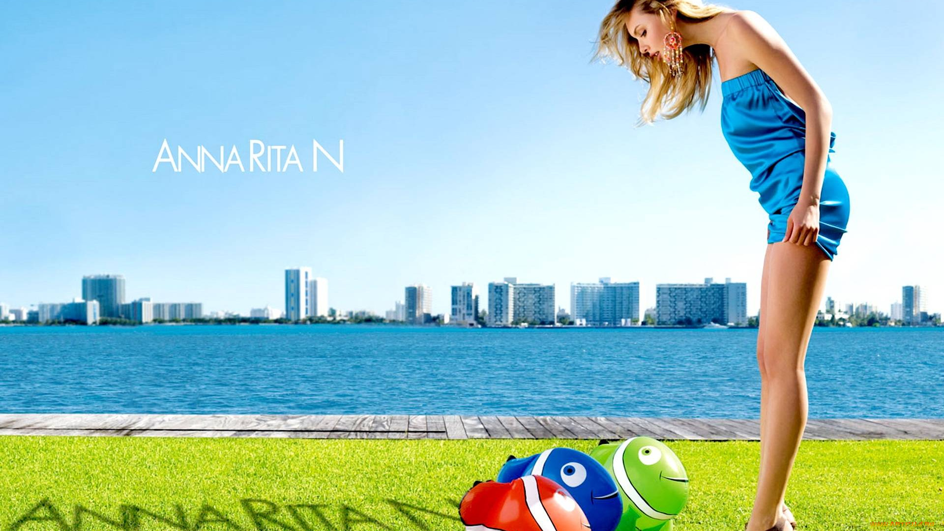 девушки, -unsort, , блондинки, озеро, игрушки, блондинка, платье, дома, лужайка