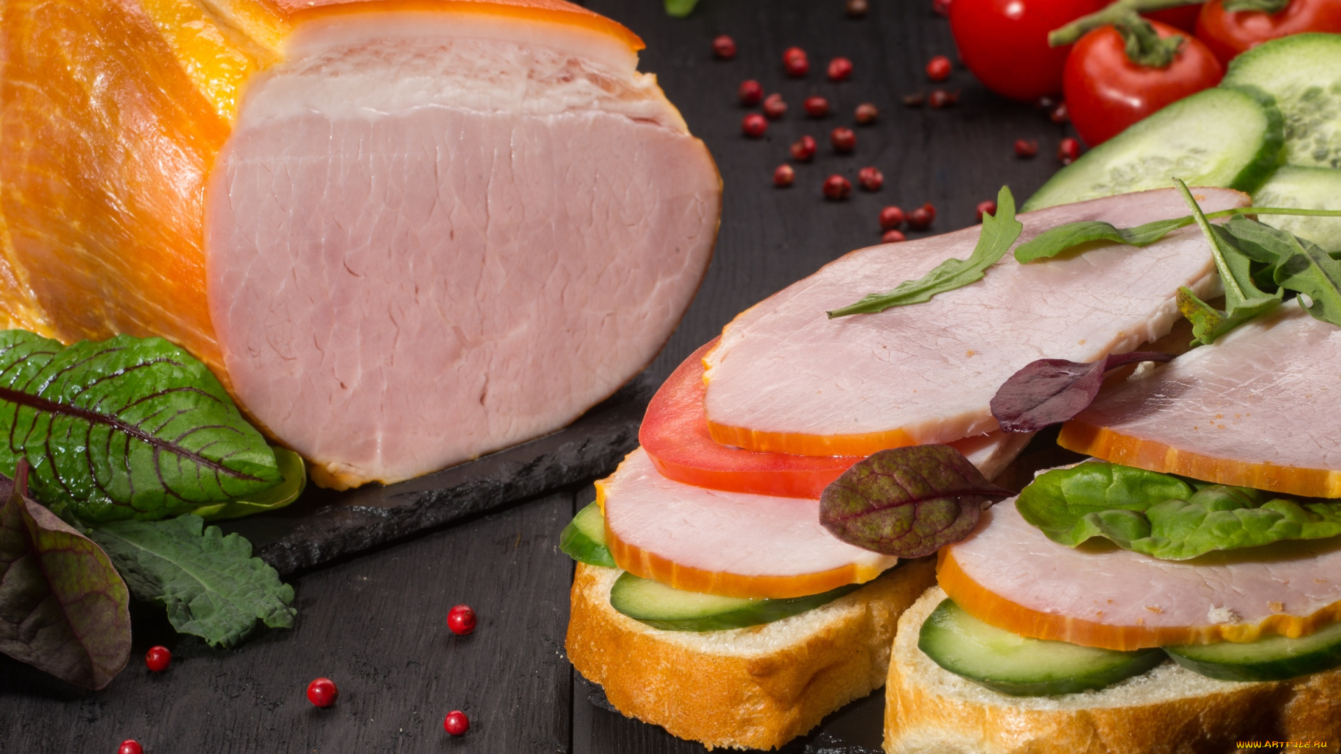 еда, бутерброды, , гамбургеры, , канапе, мясо, специи, огурец, ветчина, овощи, бутерброд, помидор, зелень