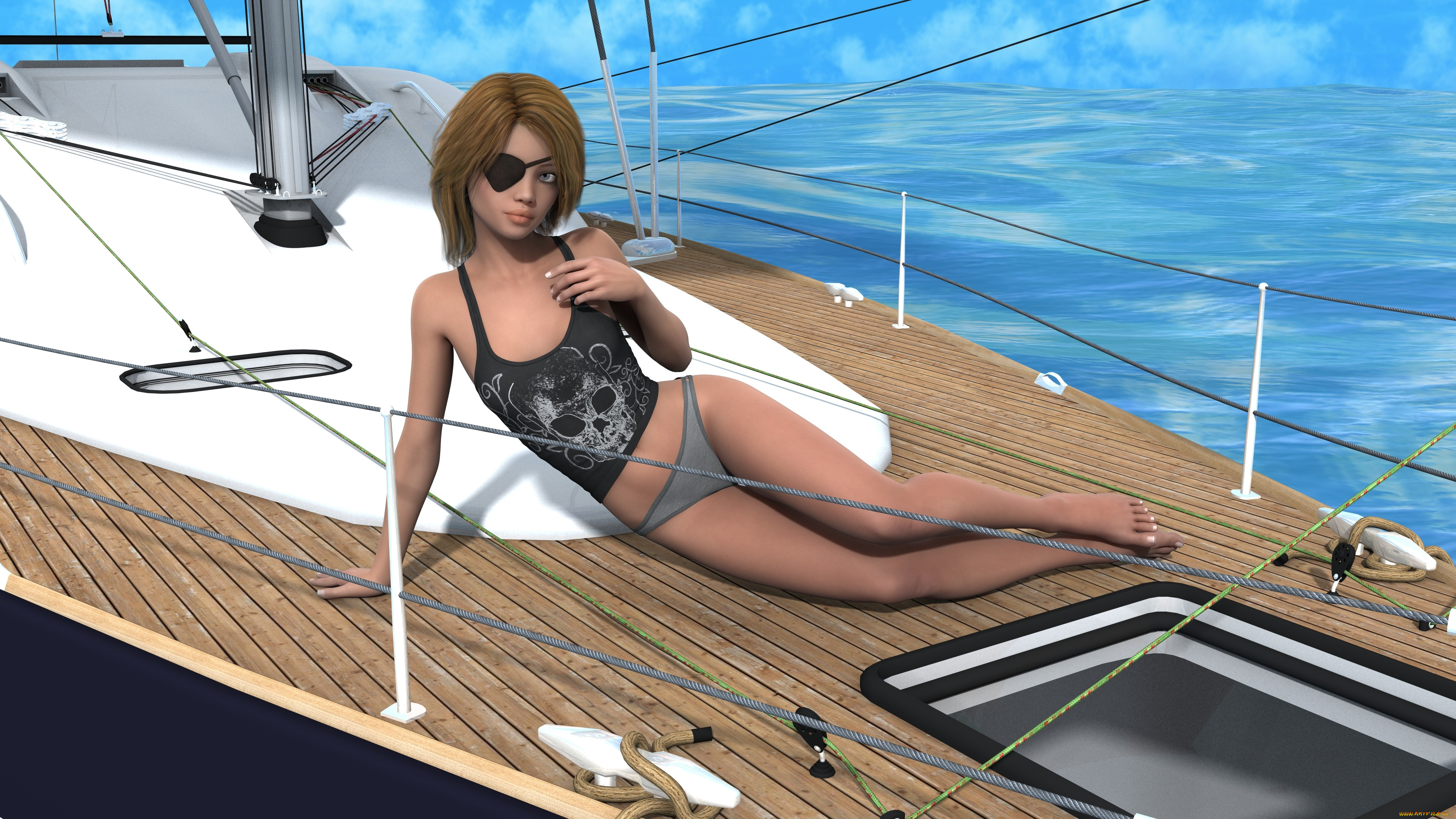 3д, графика, люди, , people, фон, взгляд, девушка, пират