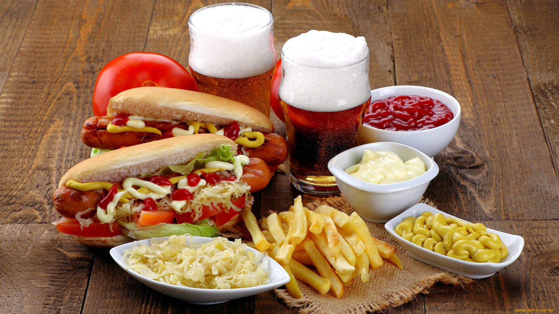 еда, разное, орешки, фри, хот-дог, пиво, картофель, кетчуп