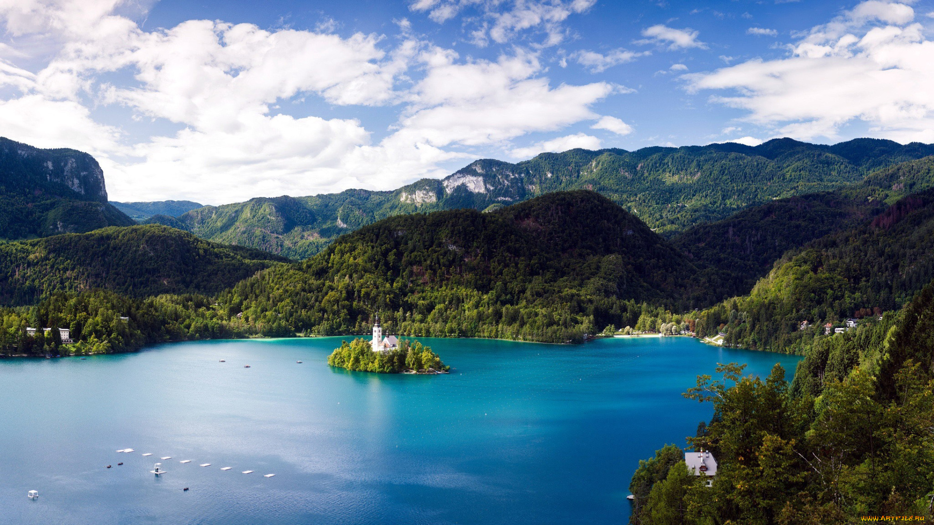 города, блед, , словения, горы, озеро