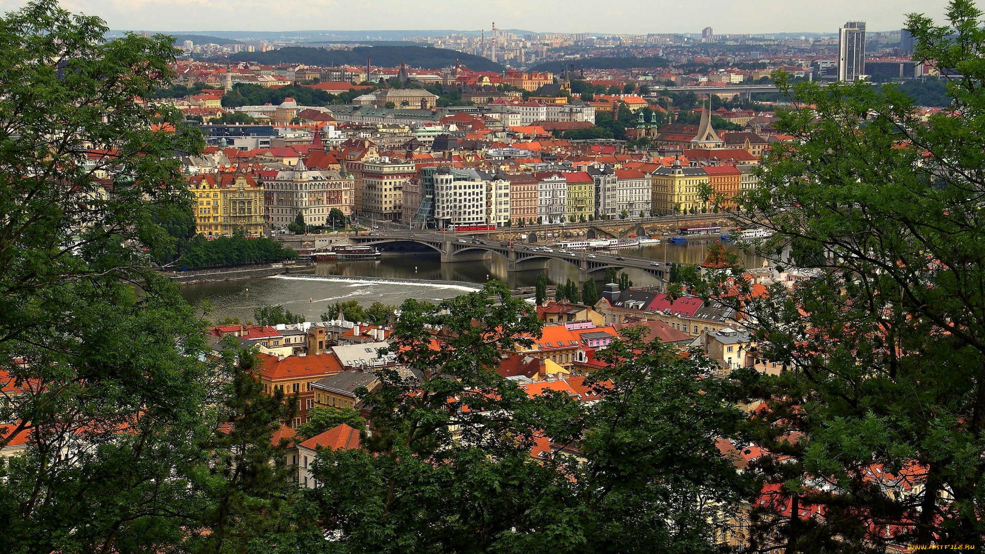 города, прага, , Чехия, панорама