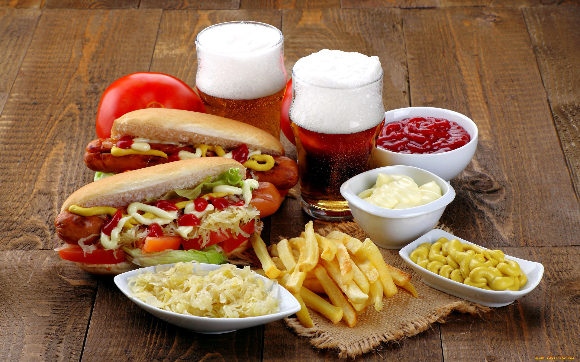 еда, разное, орешки, фри, хот-дог, пиво, картофель, кетчуп