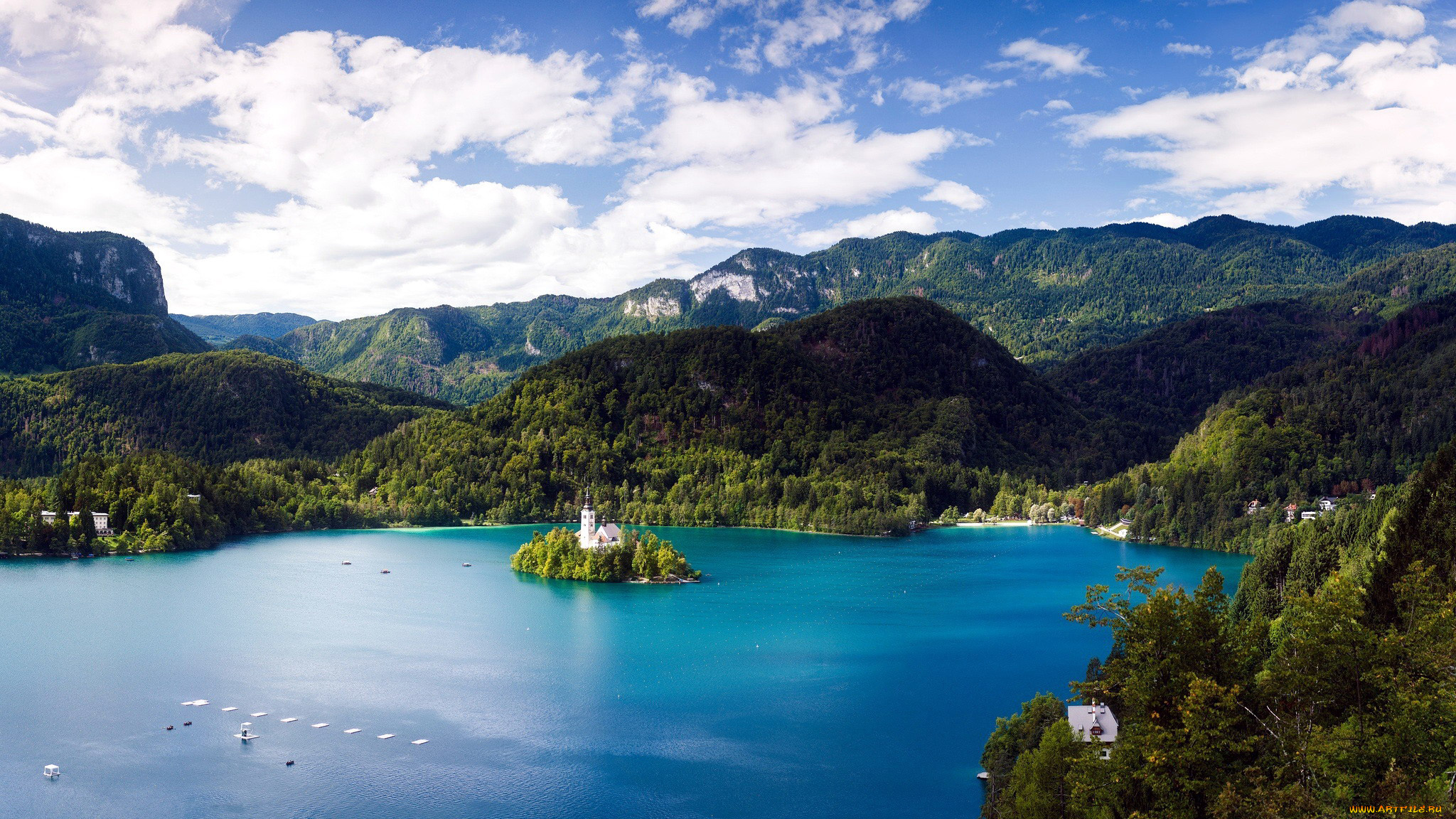 города, блед, , словения, горы, озеро