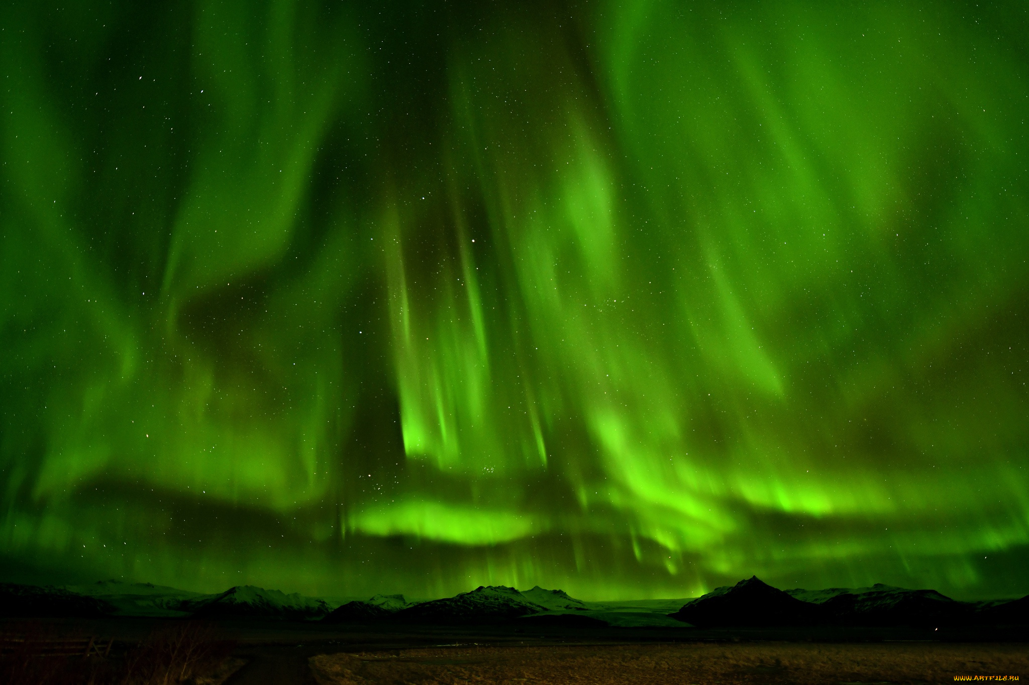 природа, северное, сияние, ночь