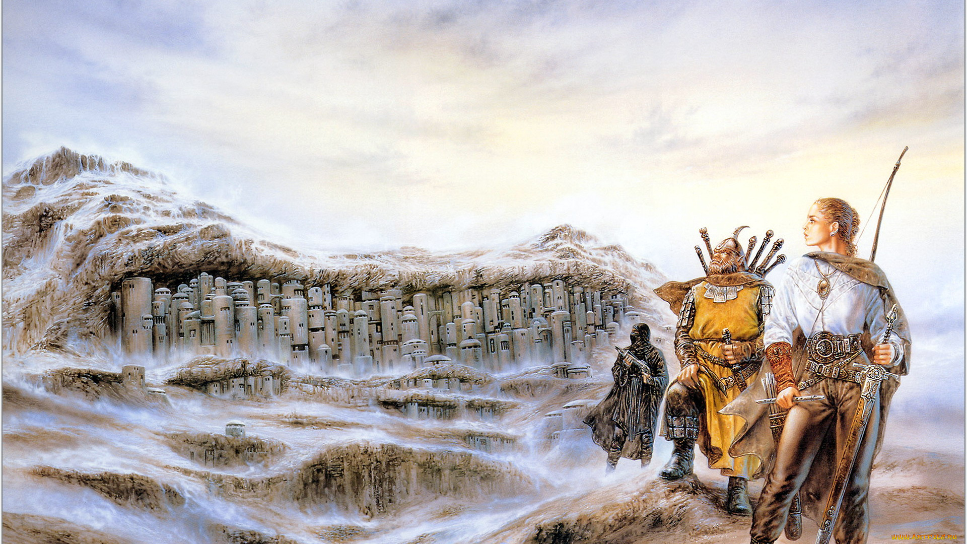 фэнтези, _luis, royo, скалы, город, отряд