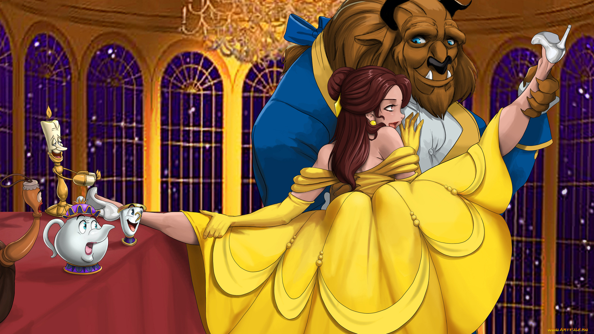 мультфильмы, beauty, and, the, beast, девушка, фон, существо