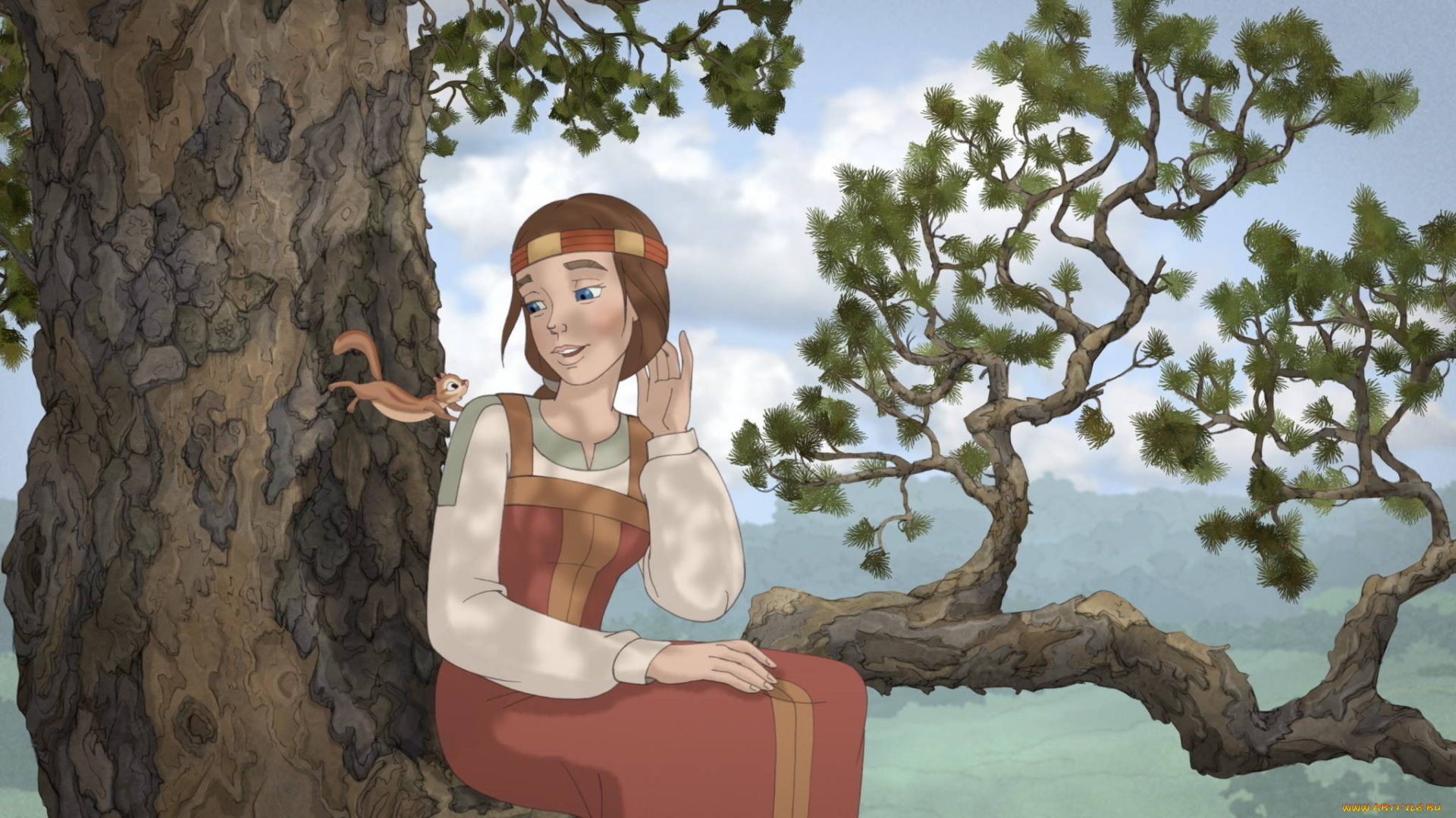 сказ, о, петре, и, февронии, мультфильмы, -unknown, , разное, девушка, дерево, белка