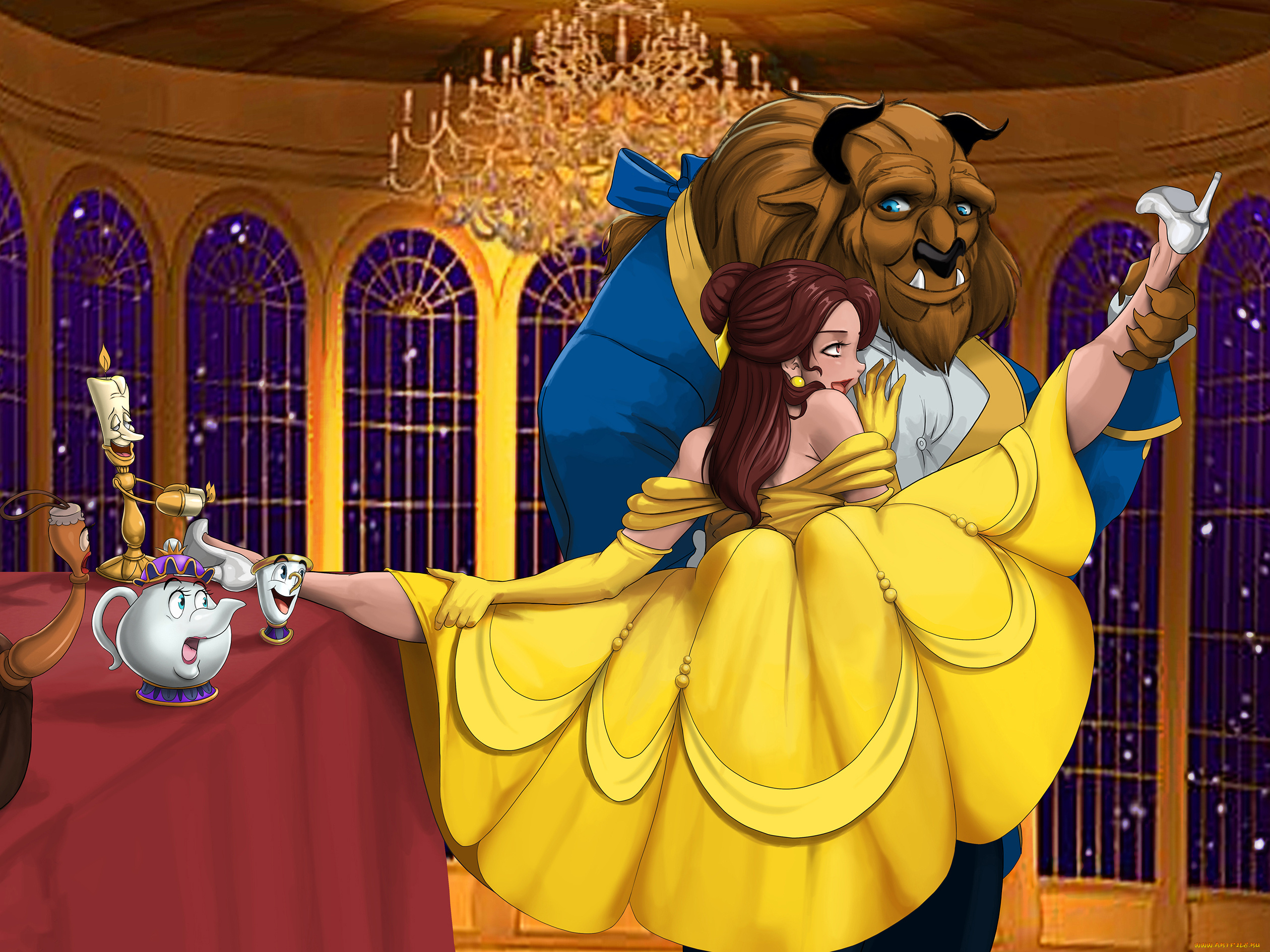 мультфильмы, beauty, and, the, beast, девушка, фон, существо