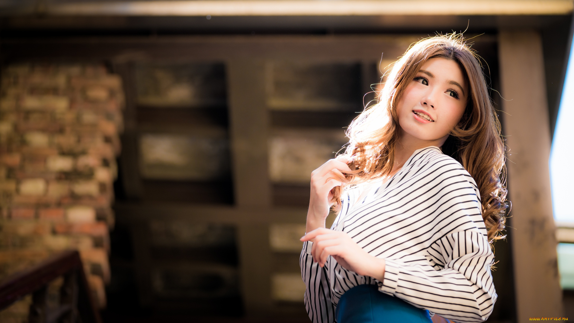 девушки, -, азиатки, шатенка, блузка, юбка