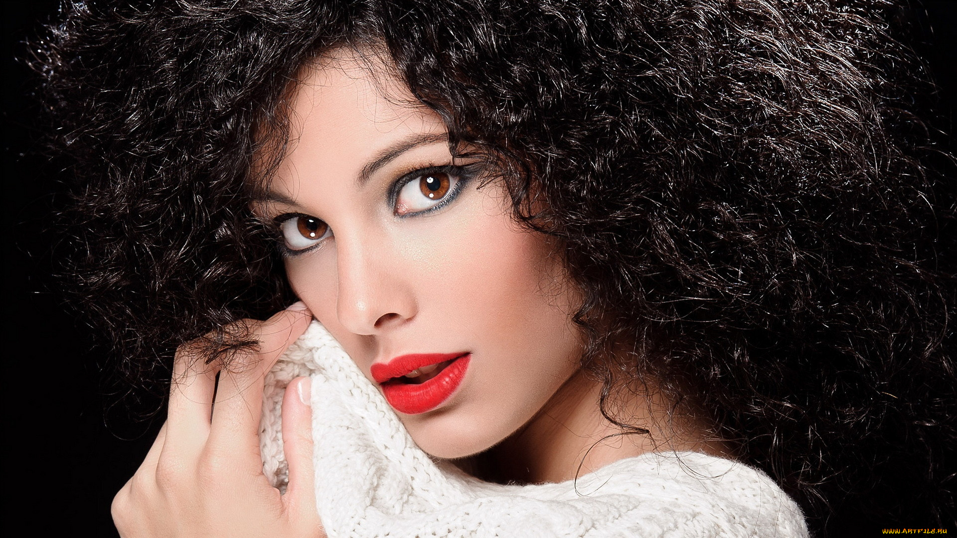 девушки, -, лица, , портреты, брюнетка, алая, помада