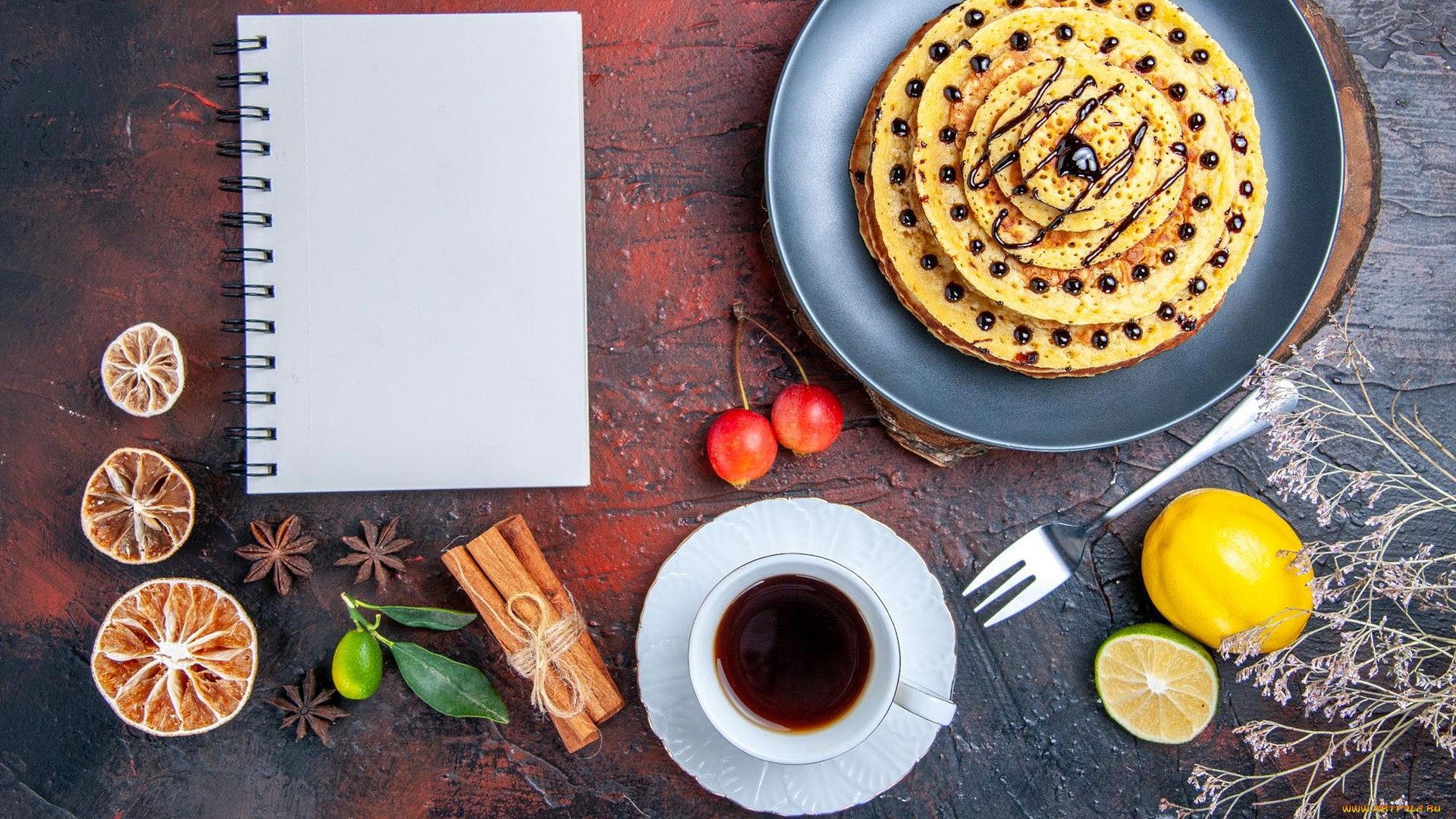 еда, блины, , оладьи, блинчики, корица, кофе