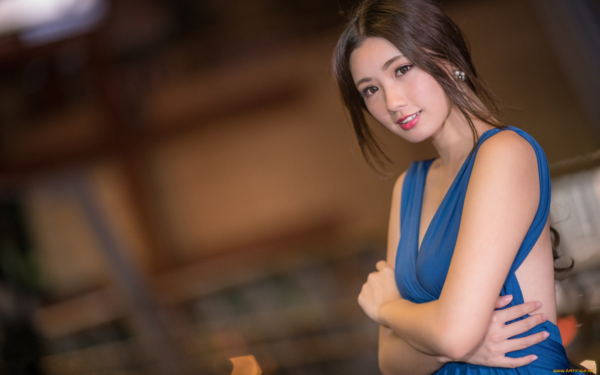 девушки, -, азиатки, шатенка, платье