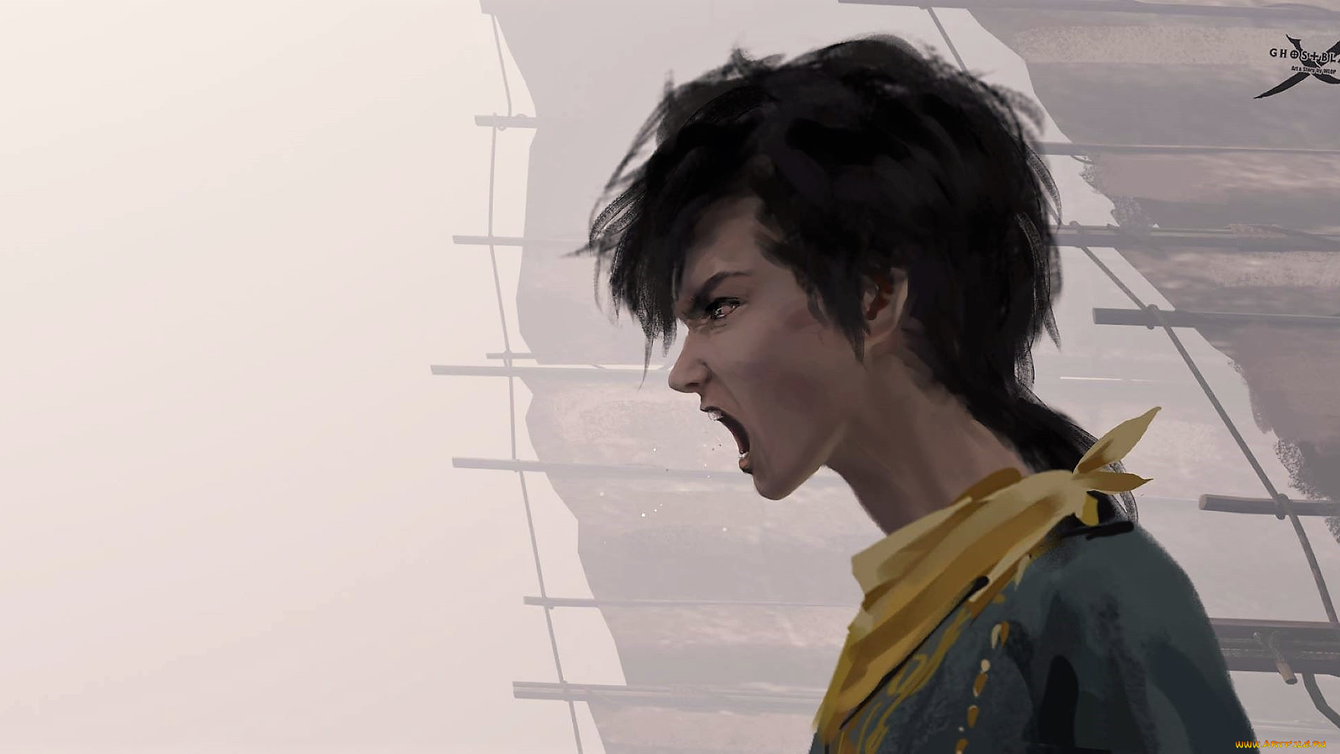 фэнтези, _ghost, blade, , , призрачный, клинок, лицо, крик, паруса, туман