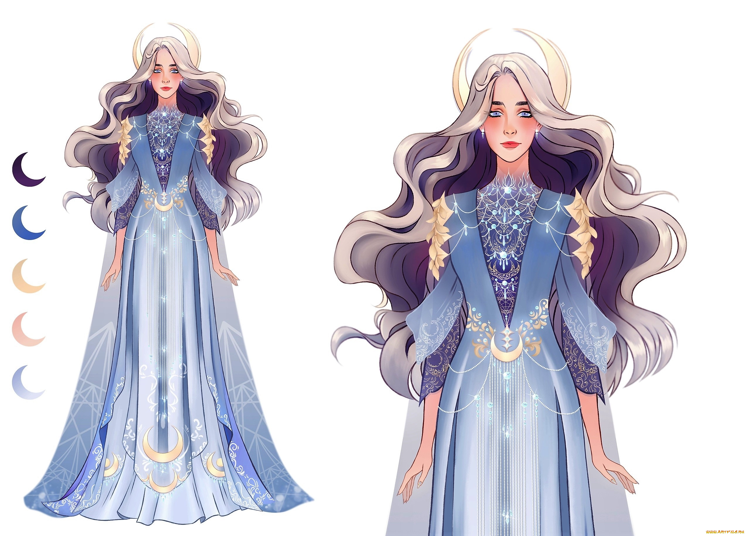 фэнтези, девушки, девушка, месяц