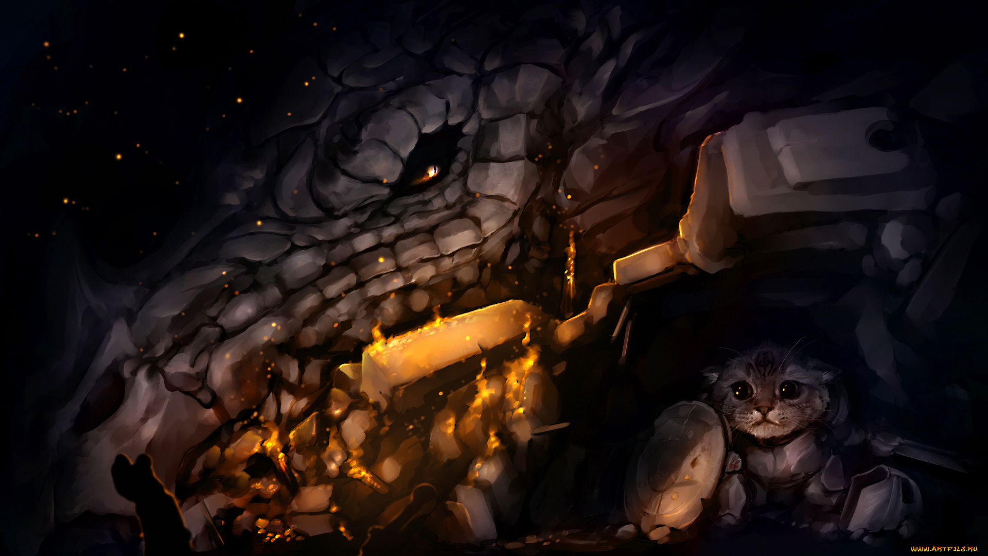 фэнтези, существа, кот, фон, испуг