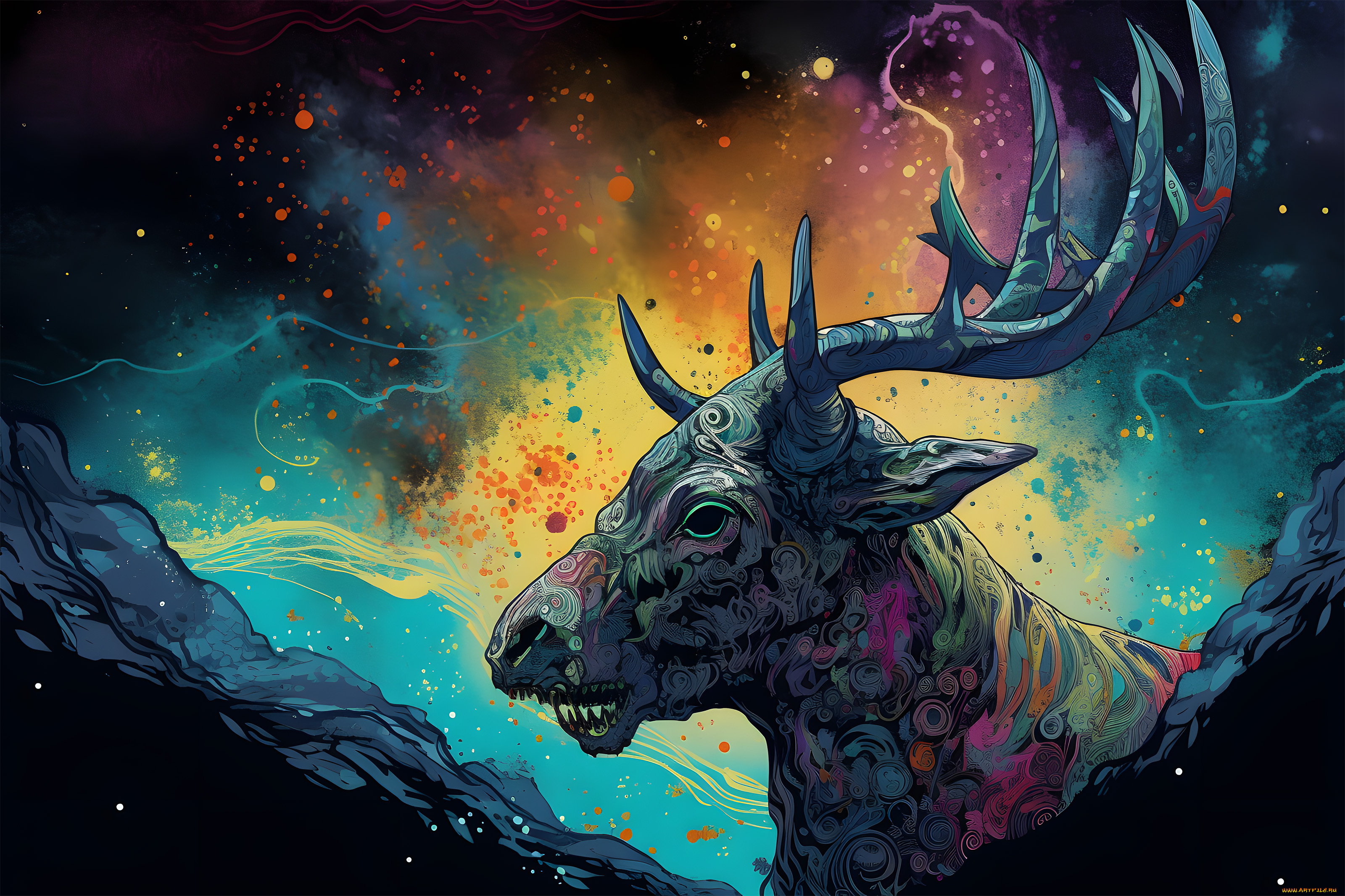 фэнтези, нежить, зубастый, олень