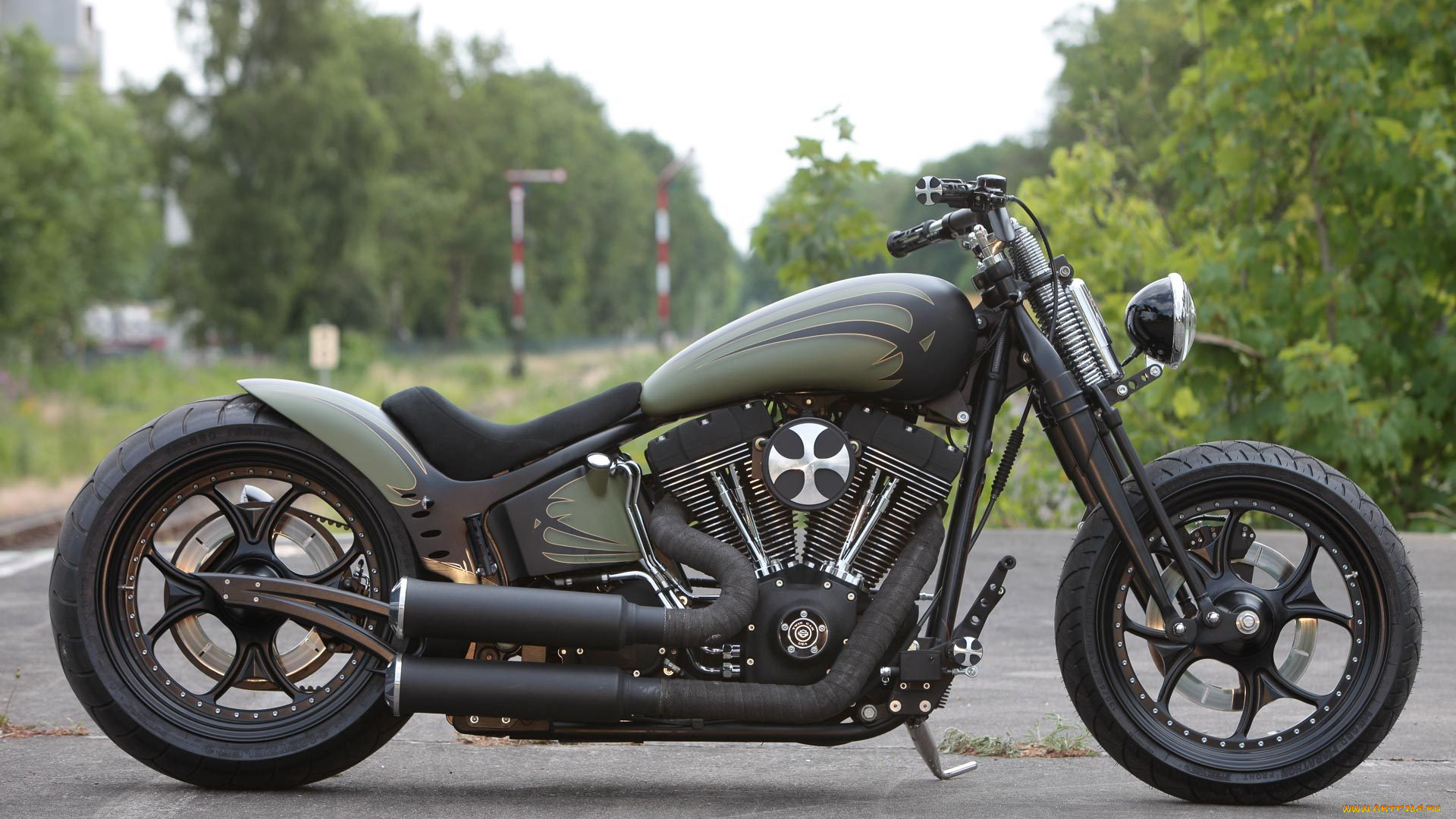 харлей, мотоциклы, harley-davidson, мотоцикл, байк, чёрно-зелёный, thunderbike, customs