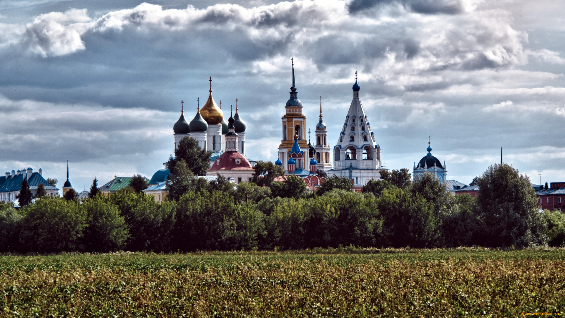 коломна, города, православные, церкви, монастыри, церковь, деревья, купола