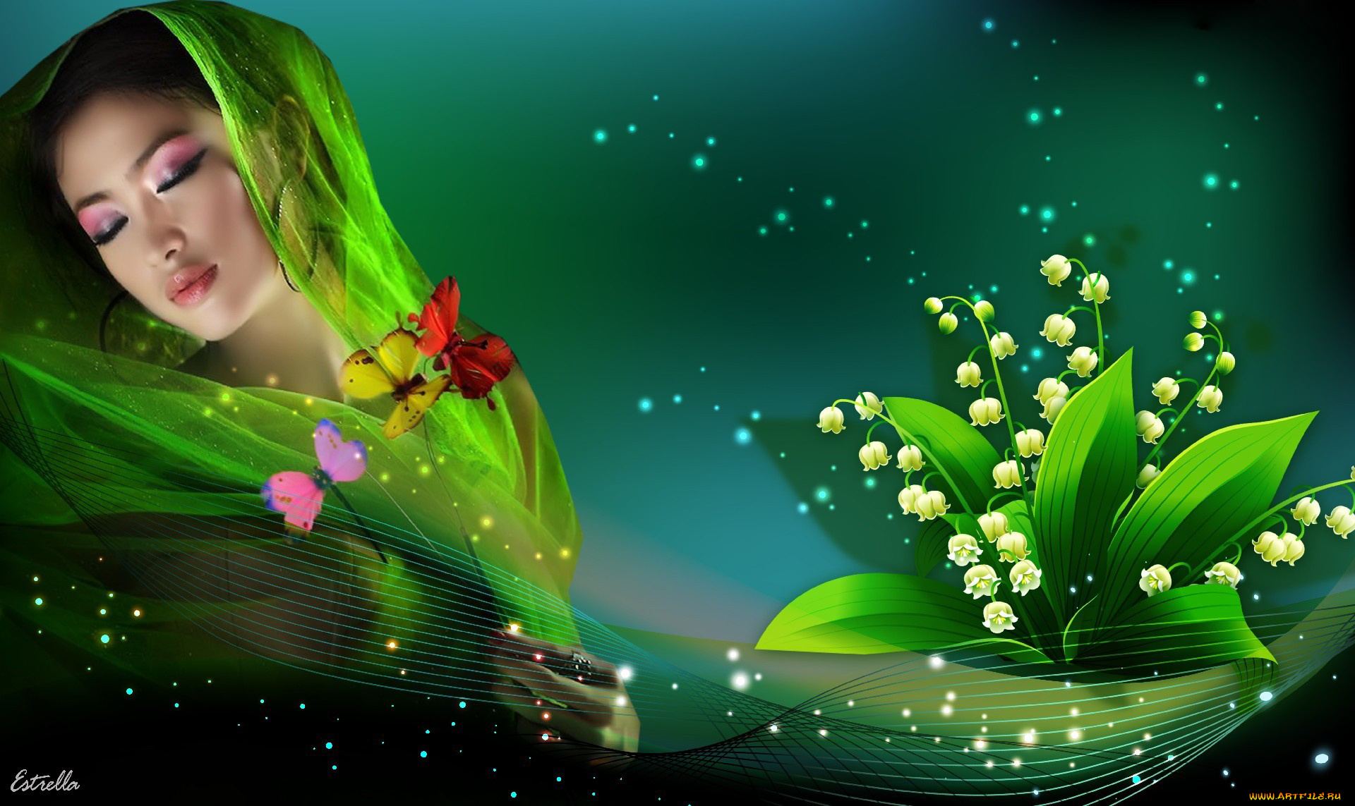 -Unsort, Креатив, девушки, unsort, креатив, бабочки, ландыши, азиатка