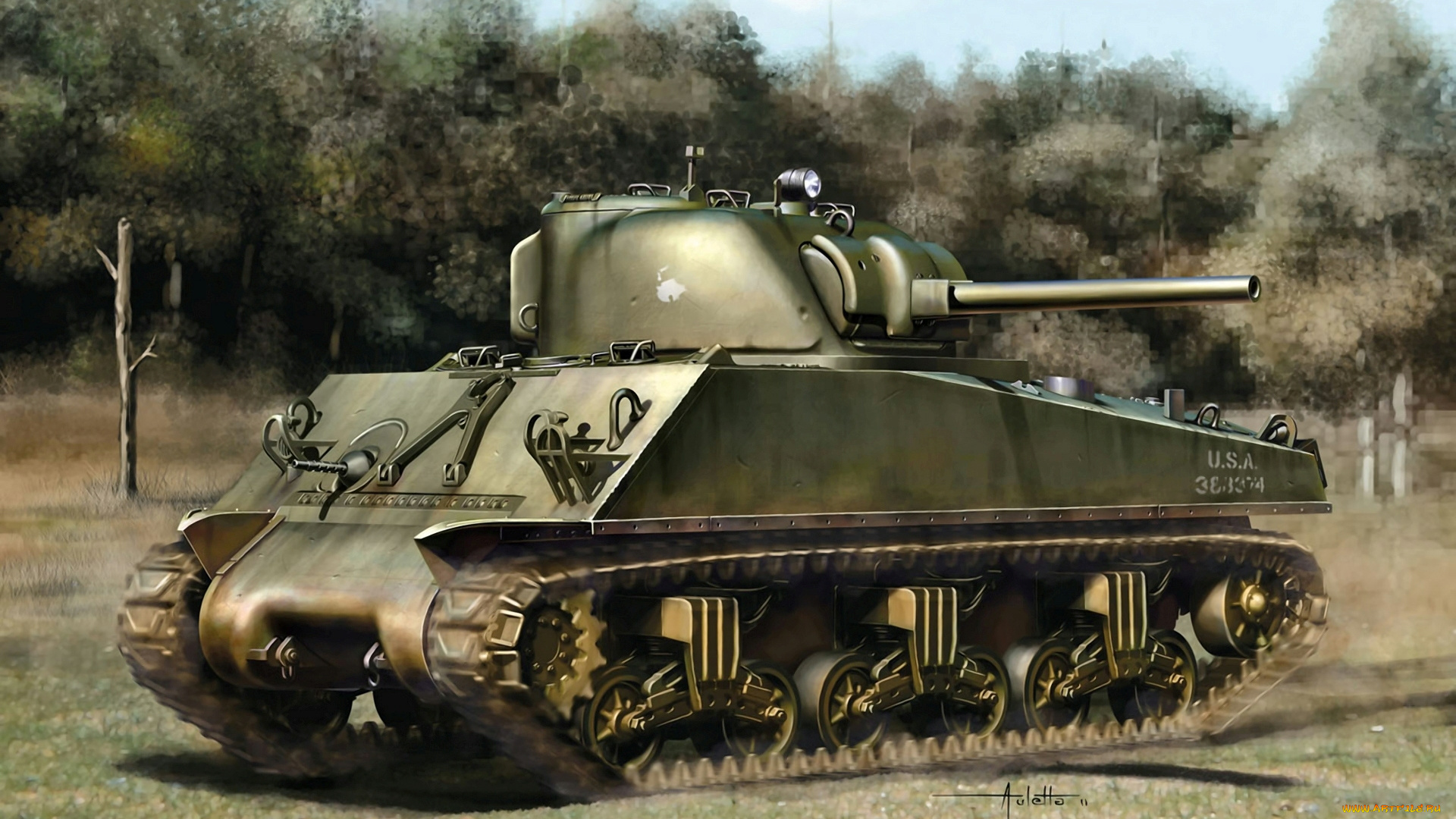 рисованные, армия, sherman, m4a3, w, eto, американский, средний, танк, ww2