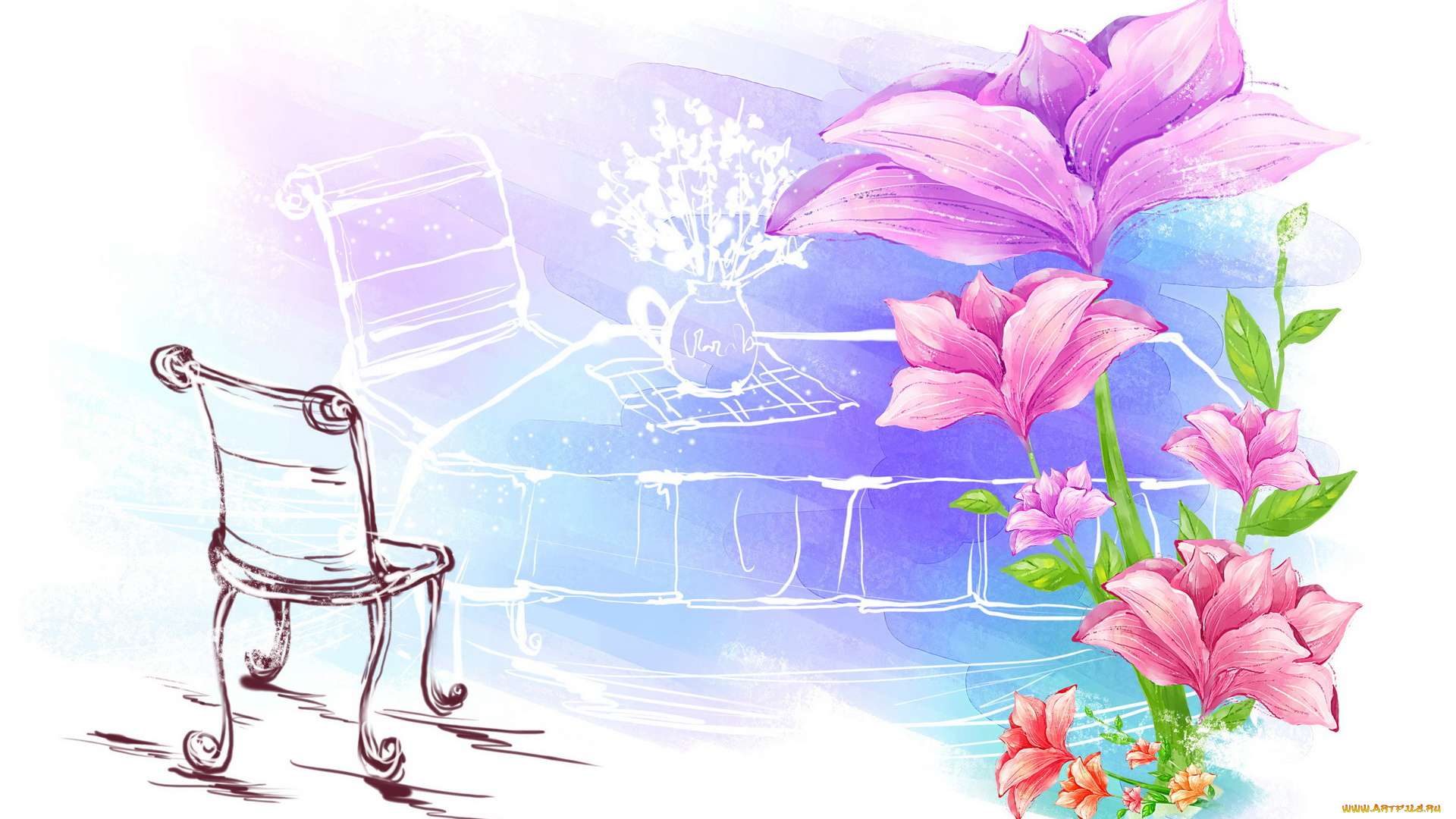 векторная, графика, цветы