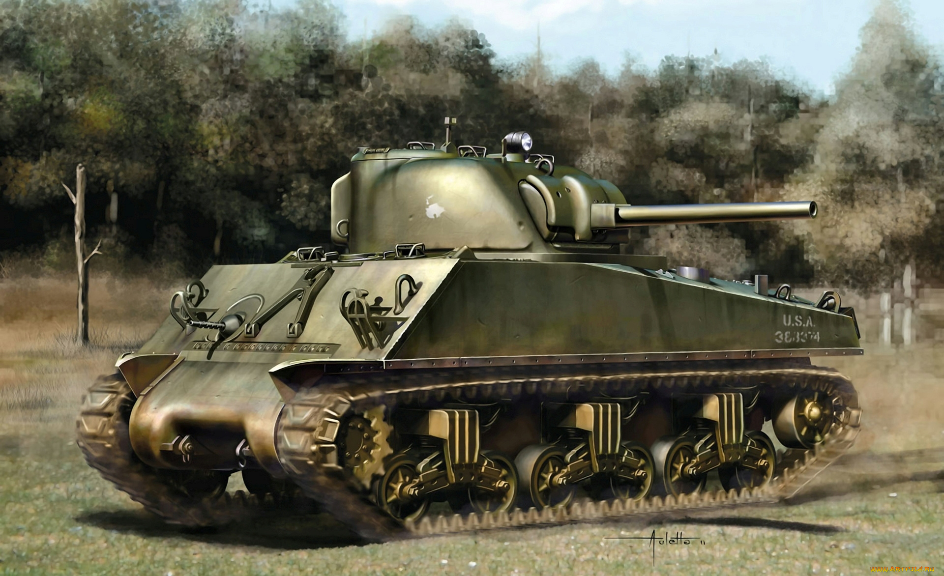 рисованные, армия, sherman, m4a3, w, eto, американский, средний, танк, ww2