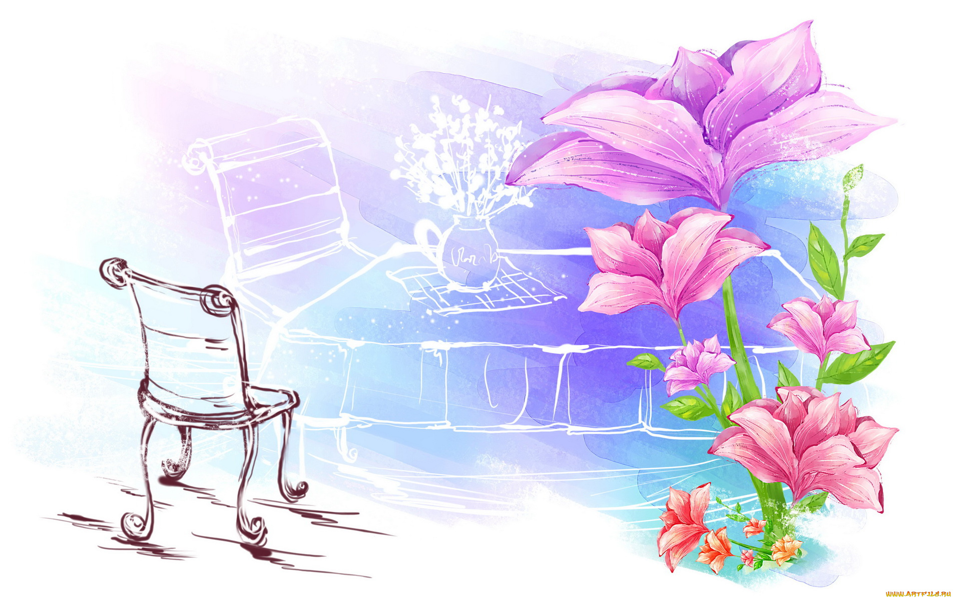 векторная, графика, цветы