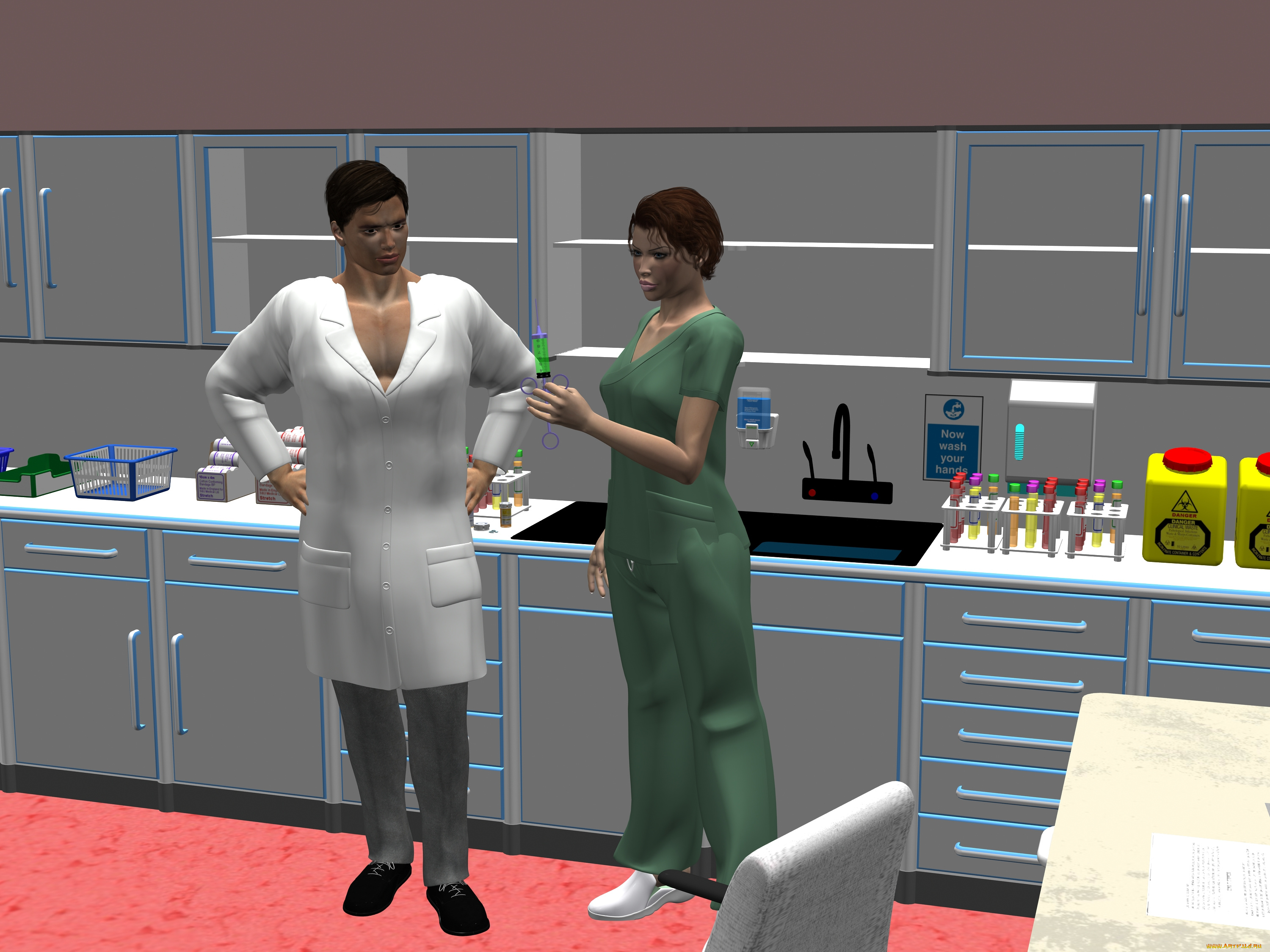 3д, графика, люди, , people, мужчина, девушка, шприц