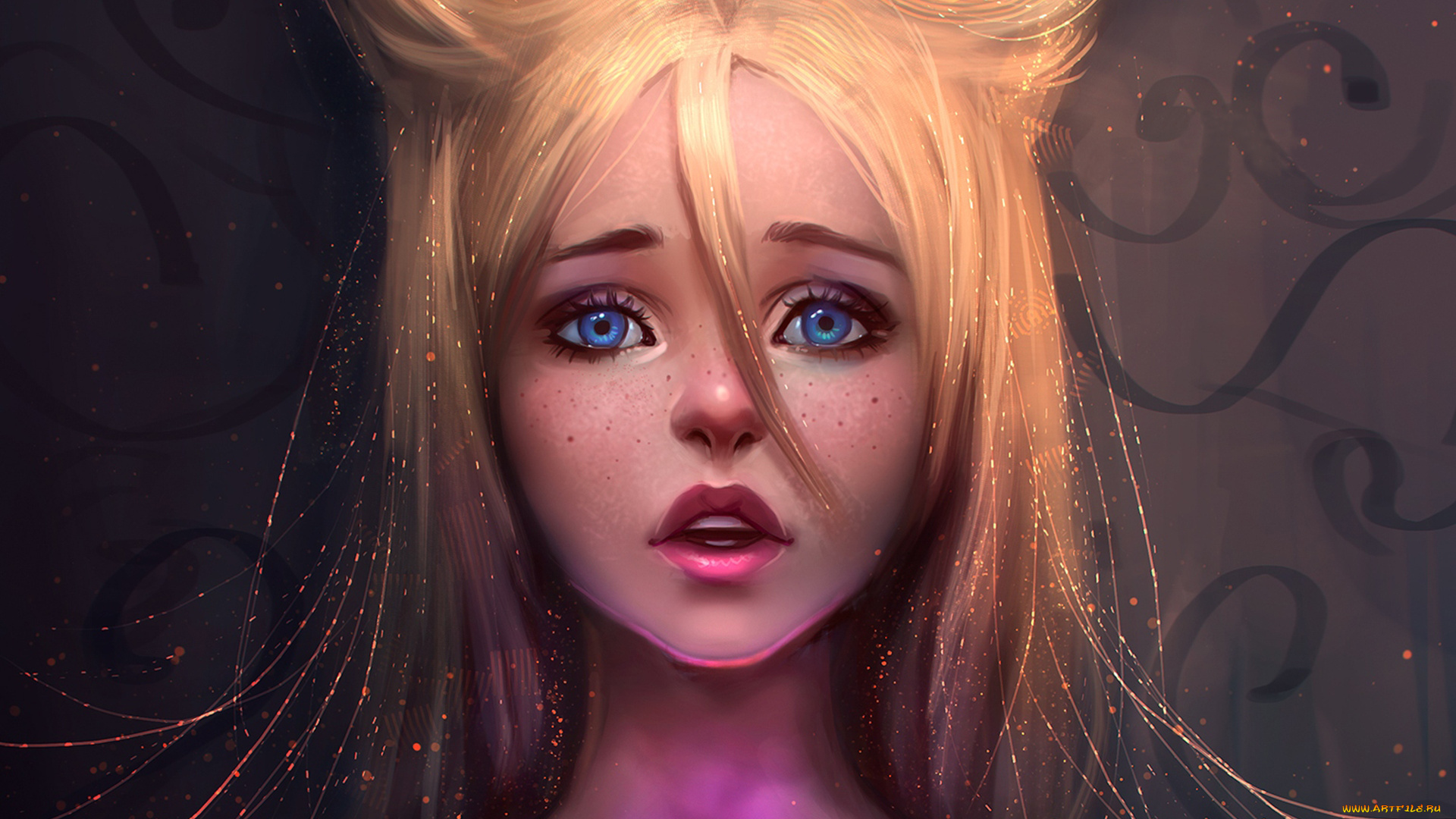 фэнтези, девушки, блондинка, лицо, арт, губы, глаза, взгляд, аниме, девушка
