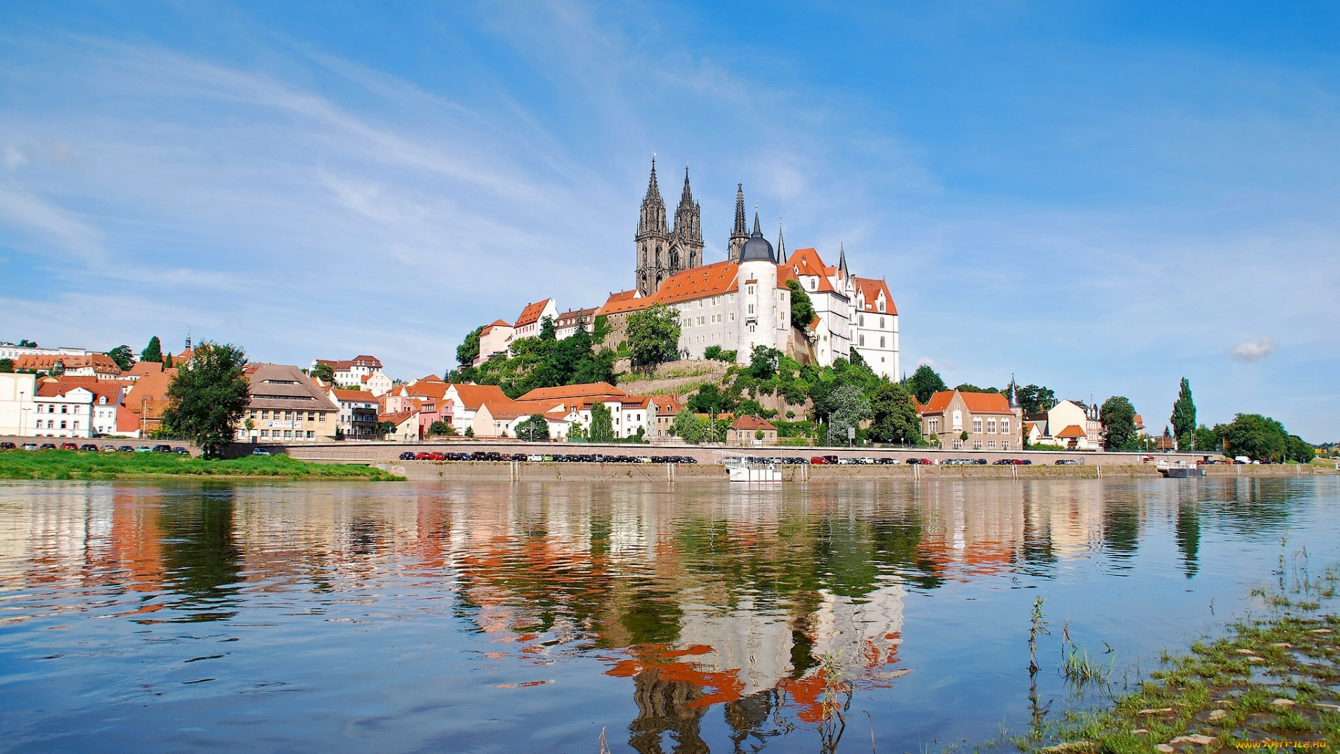 города, замки, германии, meissen, дома, замок, альбрехтсбург, мейсенский, собор, крепость, отражение, река, эльба, германия, саксония, майсен, cathedral, albrechtsburg, castle, elbe, river, germany, saxony